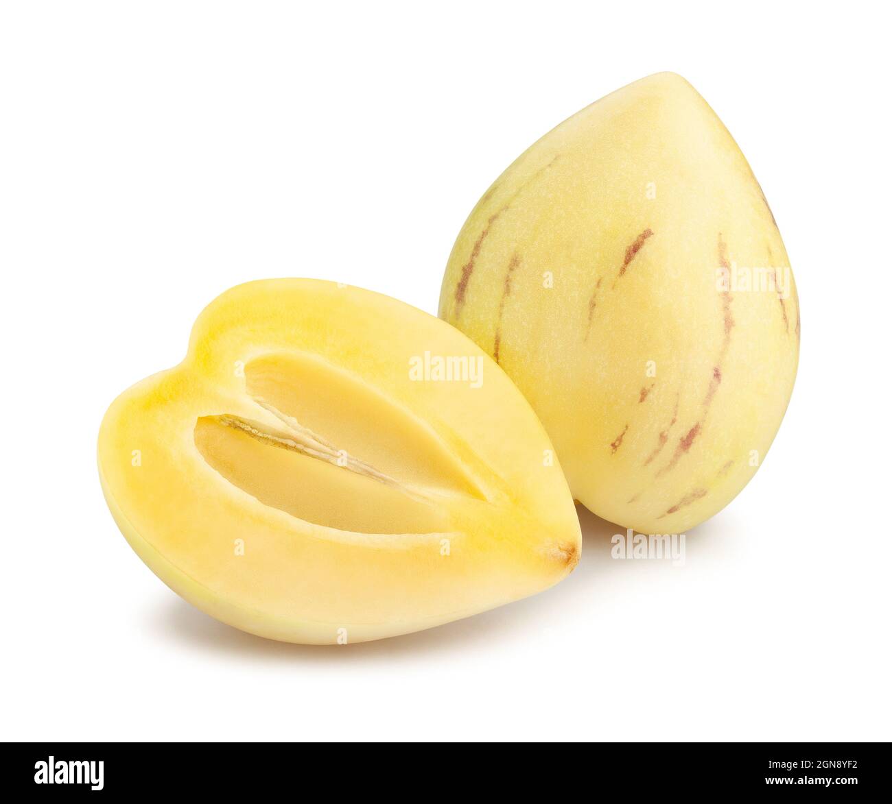 sliced pepino path isolated on white Stock Photo