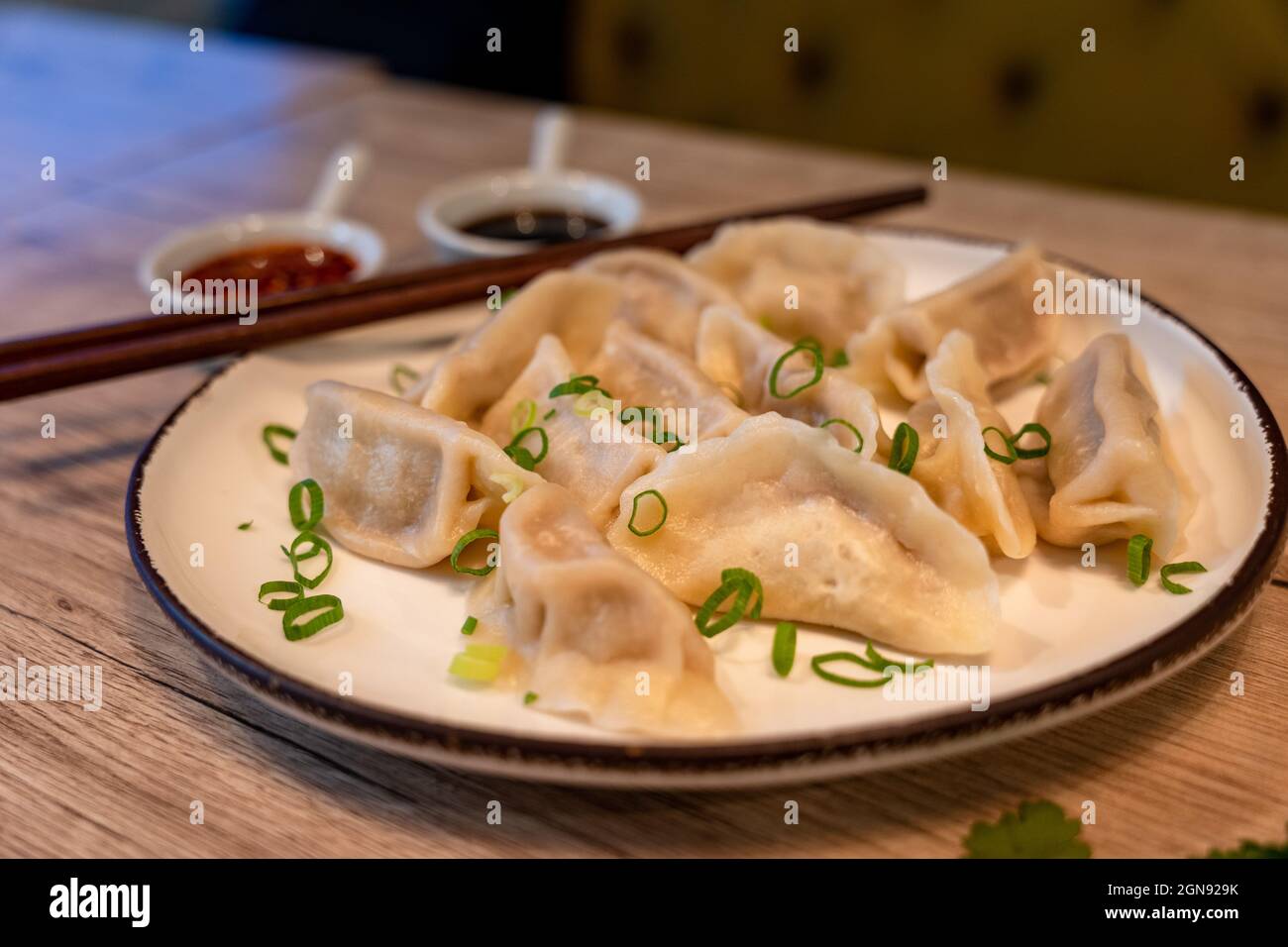 Boiled beef dumplings, traditional Chinese dish Stock Photo