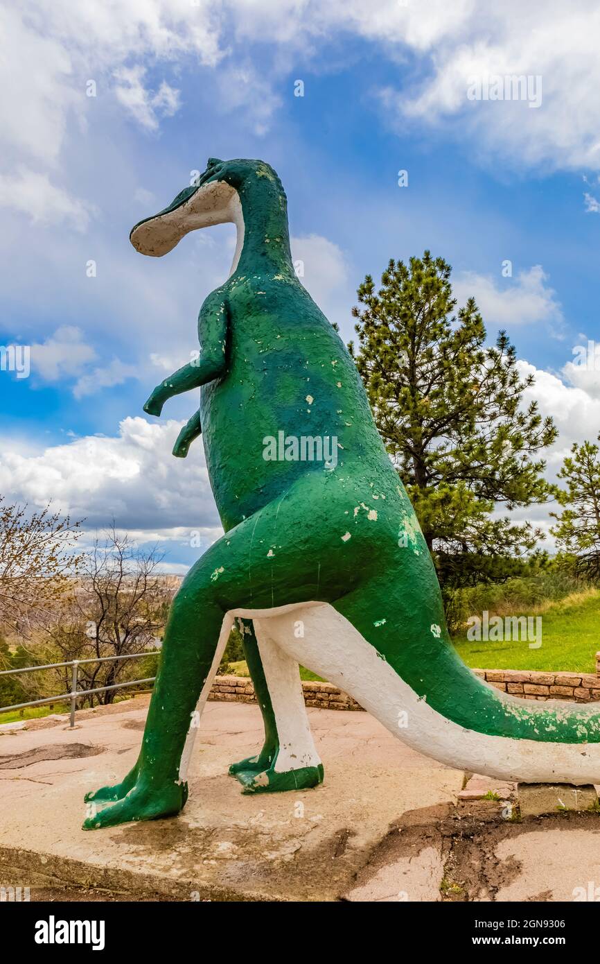 Edmontosaurus annectens in Dinosaur Park, a family fun roadside attraction build by the WPA during the Great Depression in Rapid City, South Dakota, U Stock Photo
