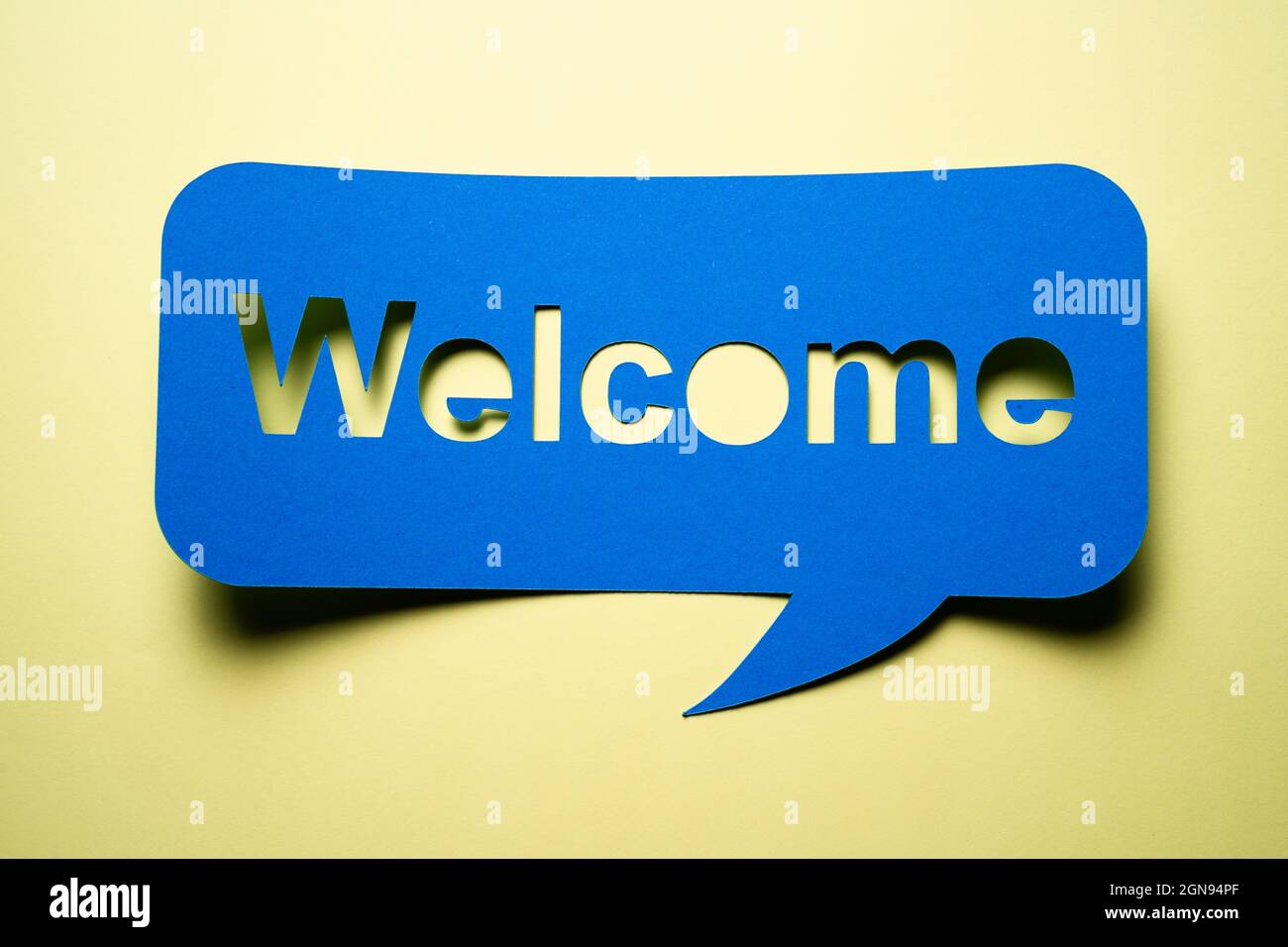 Welcome Sign. Hospitality Industry Receptionist Concierge Announcement Stock Photo