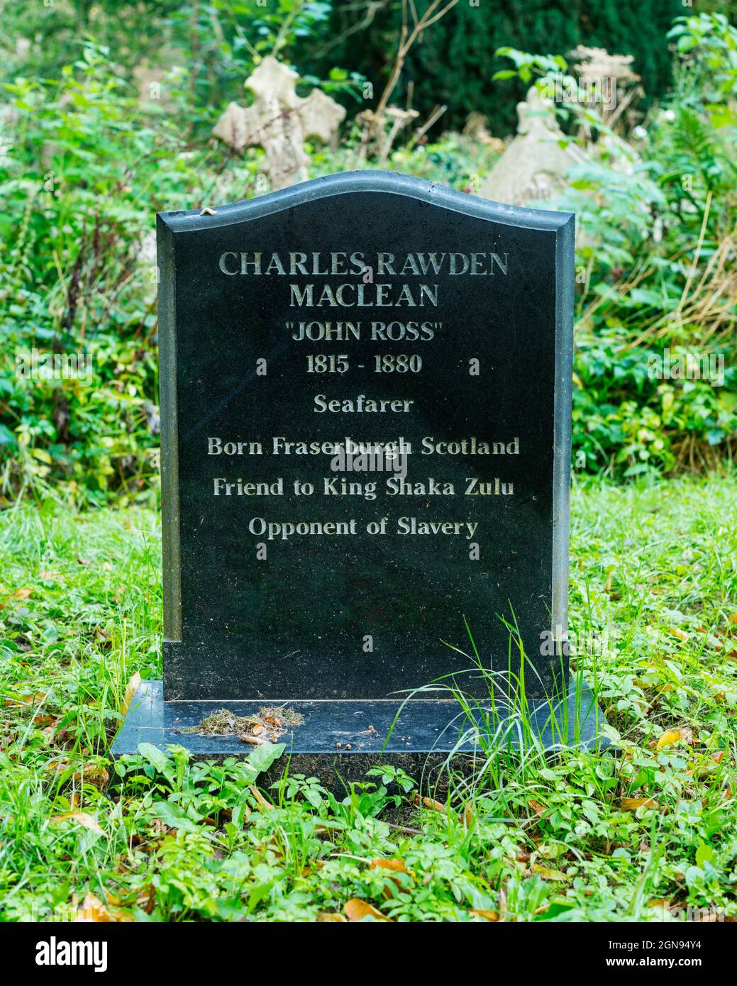 The grave in Southampton Old Cemetery of Charles Rawden Maclean, also known as John Ross, an opponent of slavery and friend of King Shaka Zulu, Stock Photo