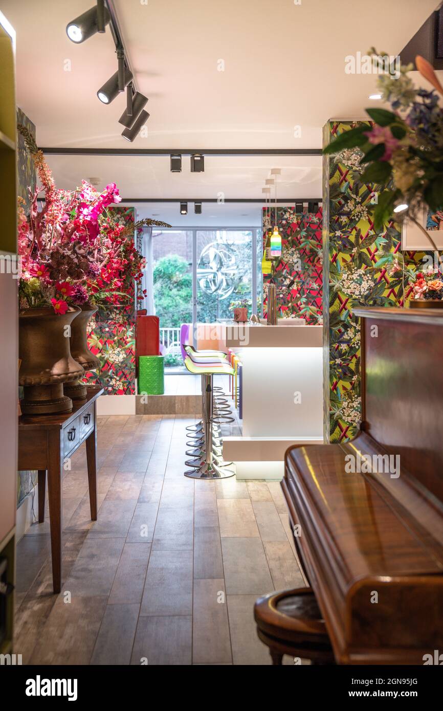 Bright and colorful private contemporary home bar. Luxury design Stock Photo
