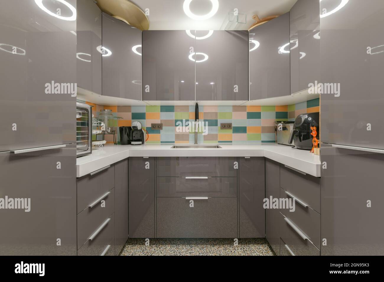 Interior of modern kitchen with furniture Stock Photo - Alamy