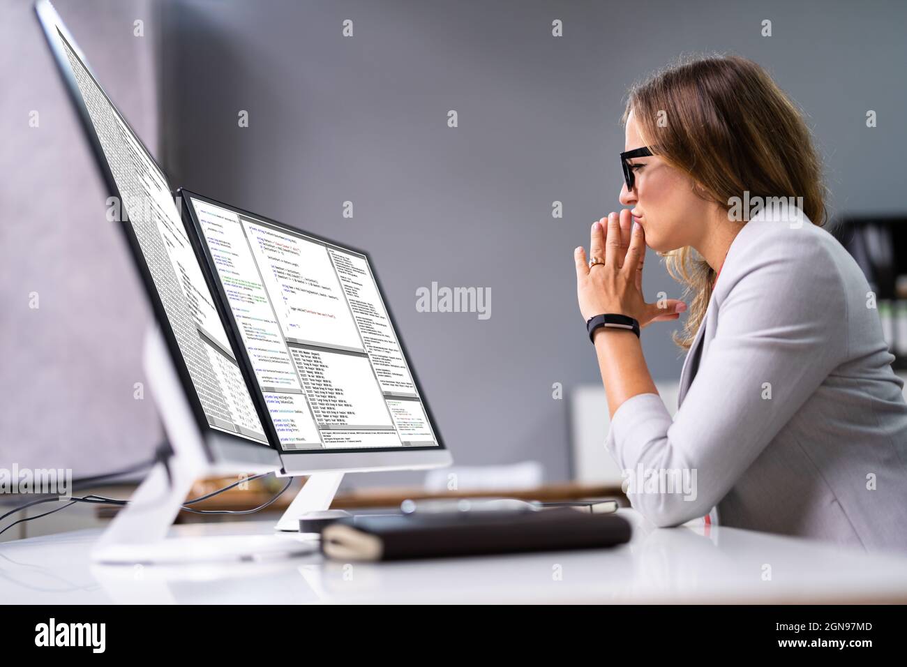 Developer Programmer Woman Coding Software On Computer Stock Photo