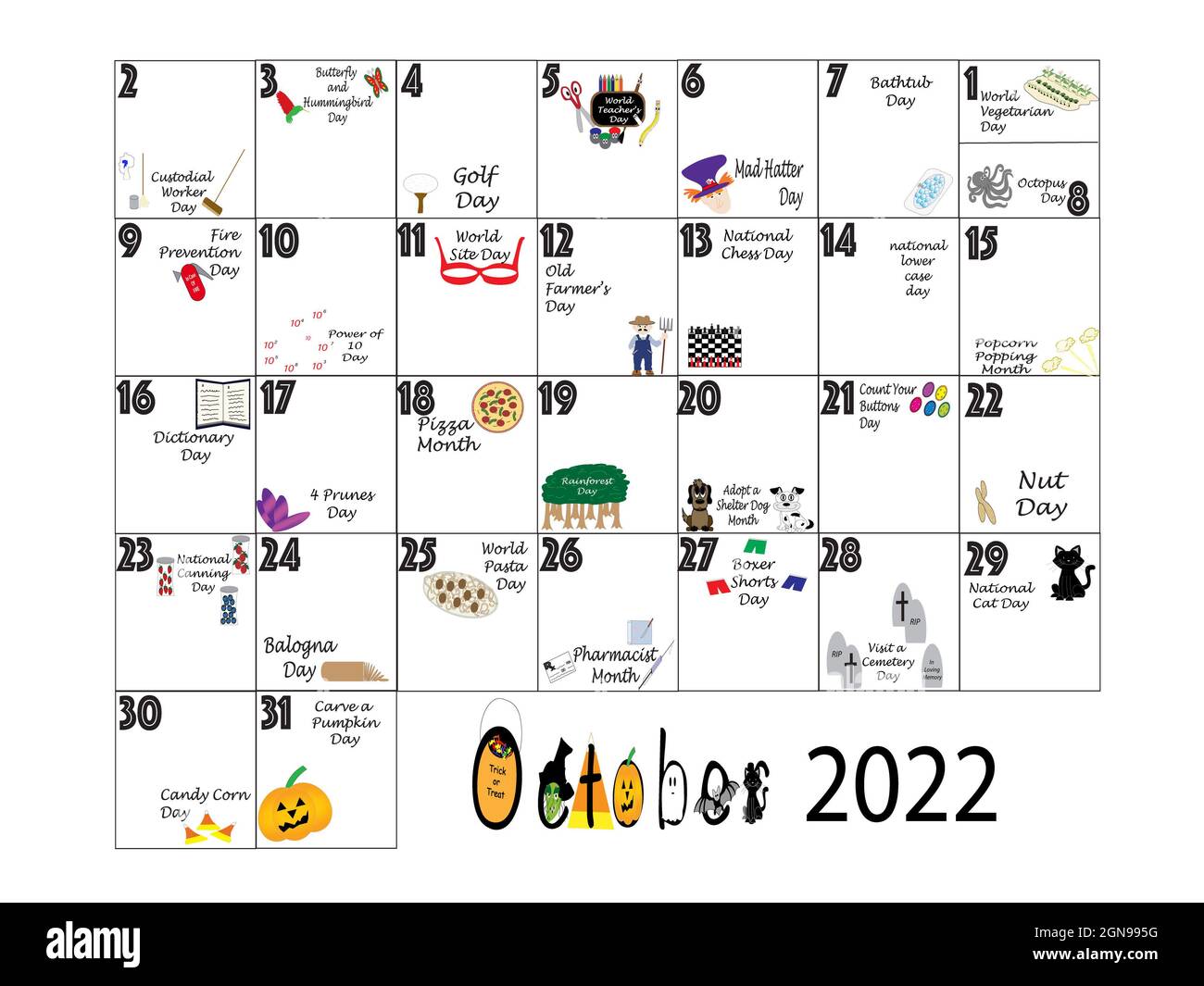 October 2022 Illustrated Monthly Calendar Of Quirky Holidays And 