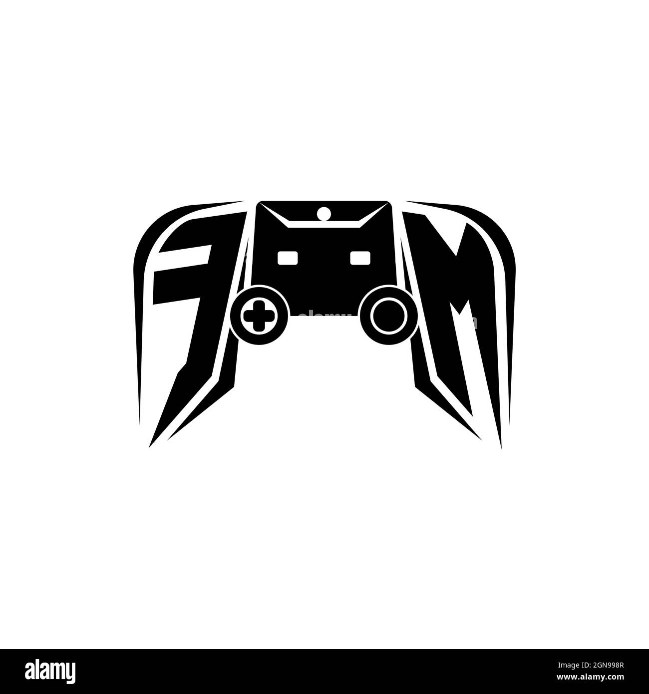 FM Initial ESport gaming logo. Game console shape style vector template Stock Vector