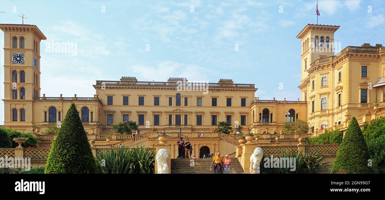 Osborne House Gardens, Isle of Wight, 2021. Iconic palace which was the home of Queen Victoria