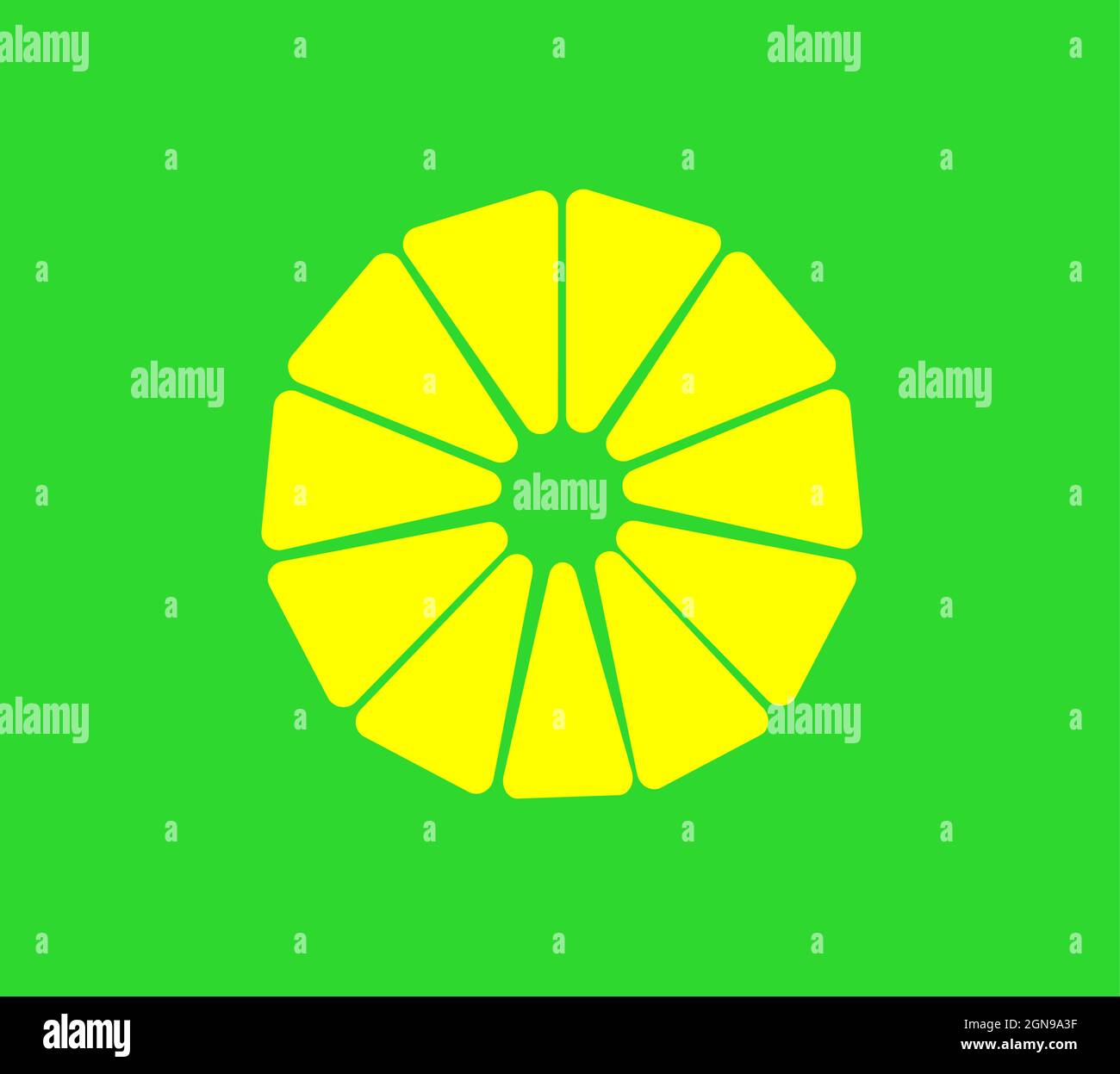 fresh pineapple slice on green background vector illustration, half lemon slice Stock Vector