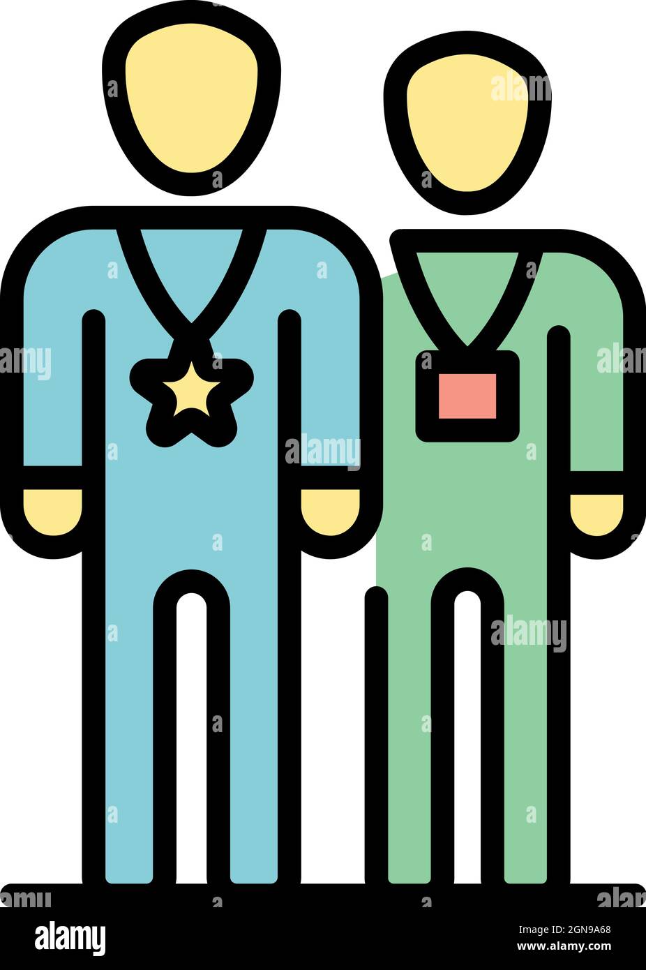 Two VIP persons icon. Outline two VIP persons vector icon color flat isolated Stock Vector