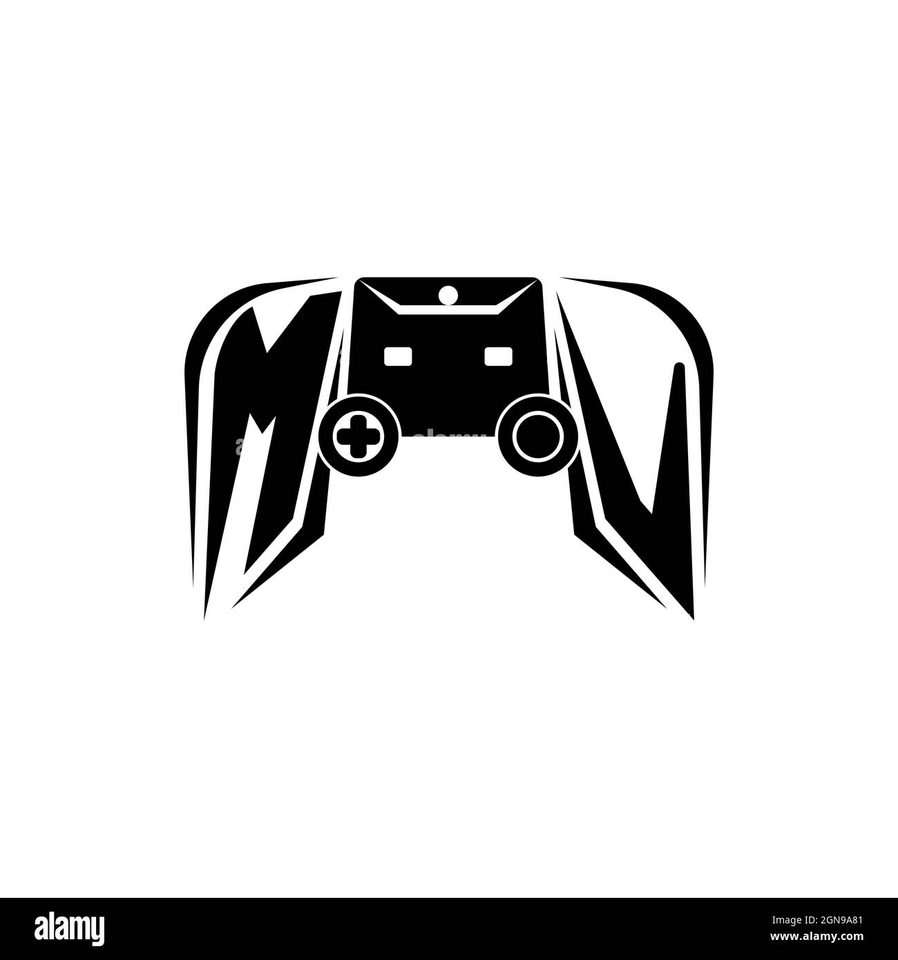 MV Initial ESport gaming logo. Game console shape style vector template Stock Vector