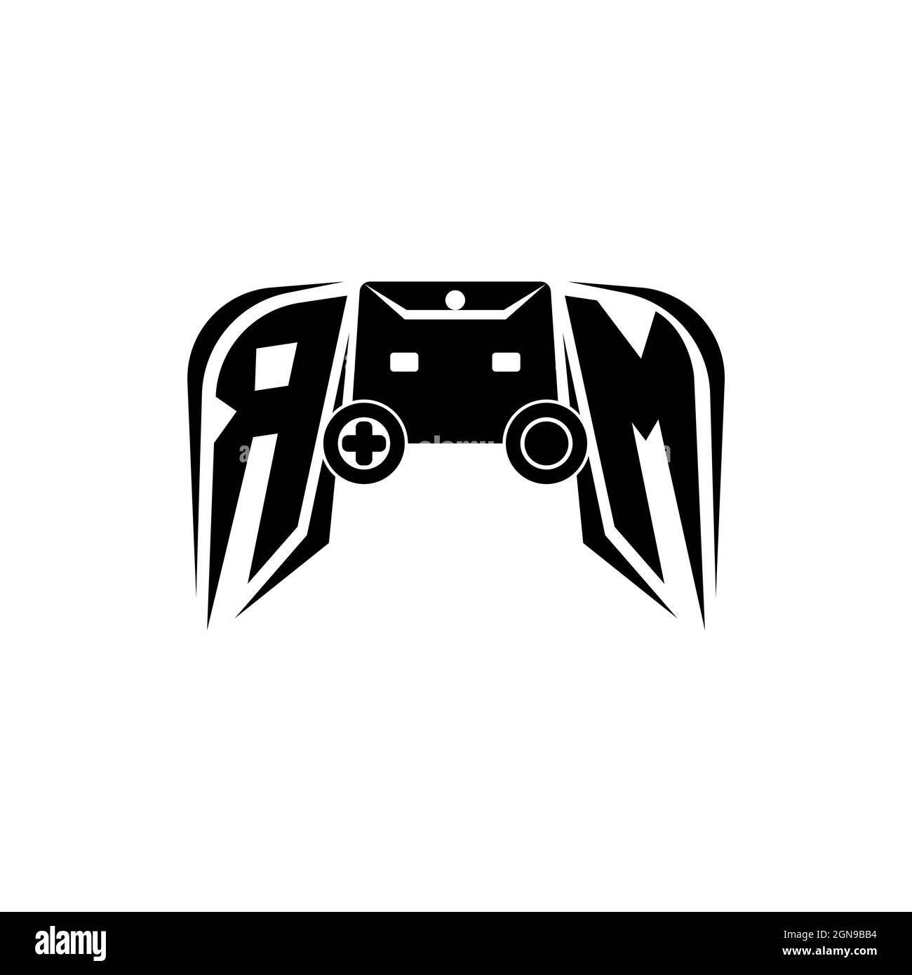 RM Initial ESport gaming logo. Game console shape style vector template Stock Vector