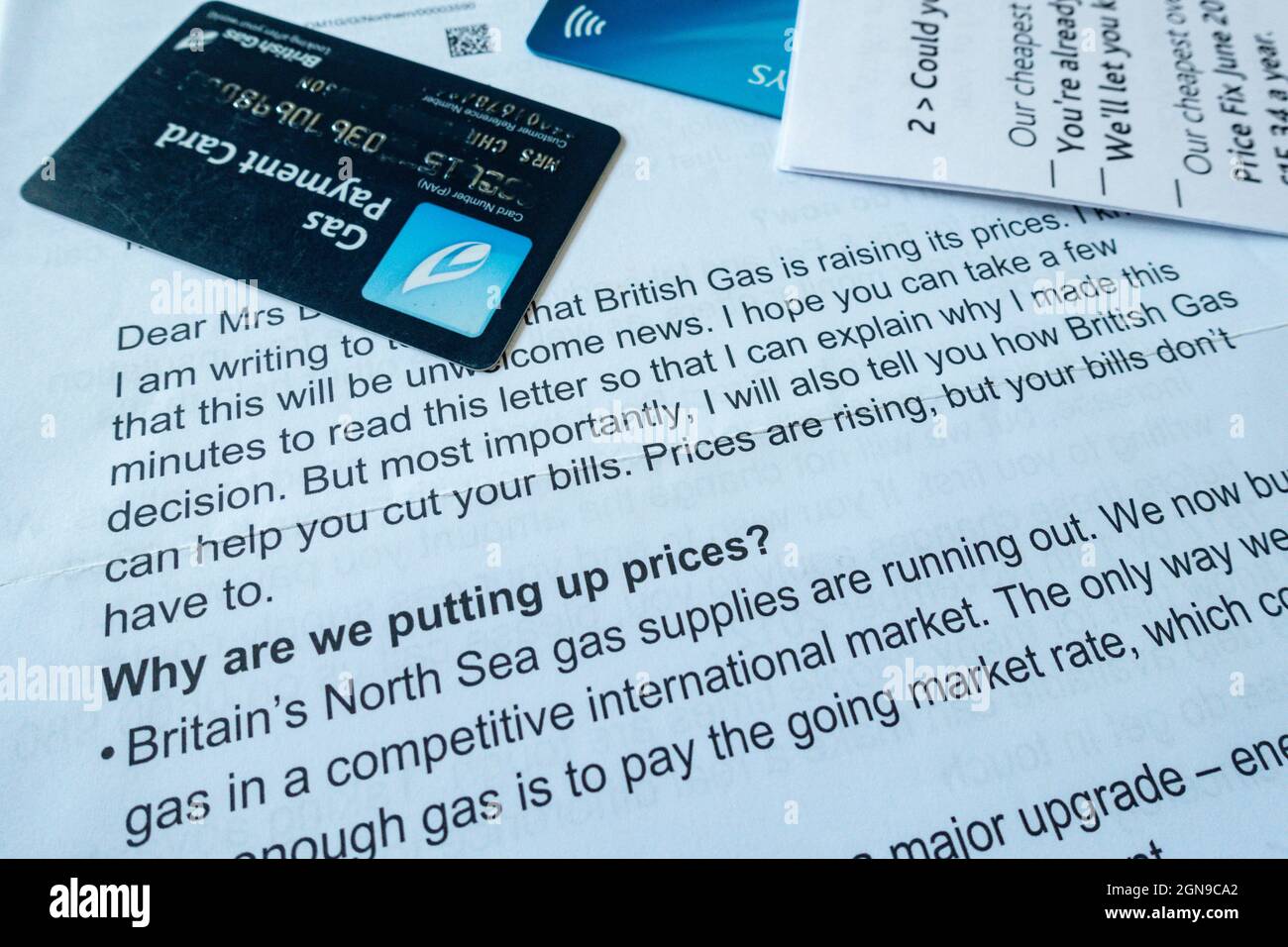 British Gas bill and payment card. Rising Gas prices, energy prices