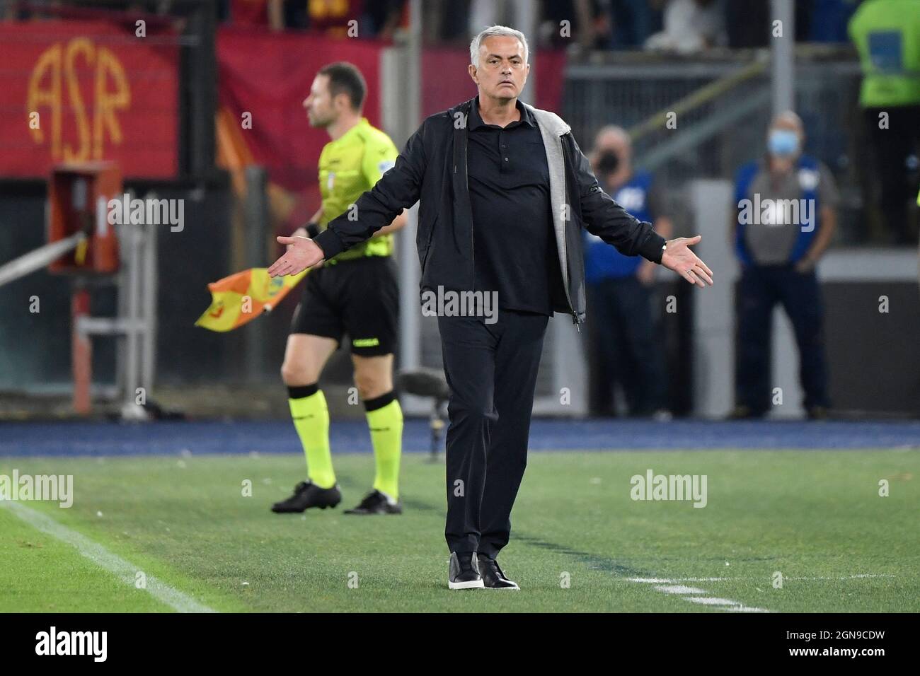 Roma, Italy. 23rd Sep, 2021. Jose Mourinho coach of AS Roma during the  Serie A football match between AS Roma and Udinese calcio at Olimpico  stadium in Rome (Italy), September 23th, 2021.