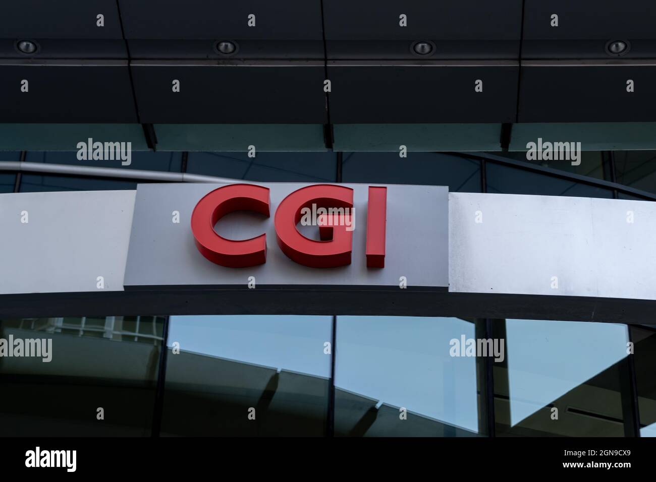 Montreal, QC, Canada - September 4, 2021: CGI sign at their headquarters in Montreal. Stock Photo