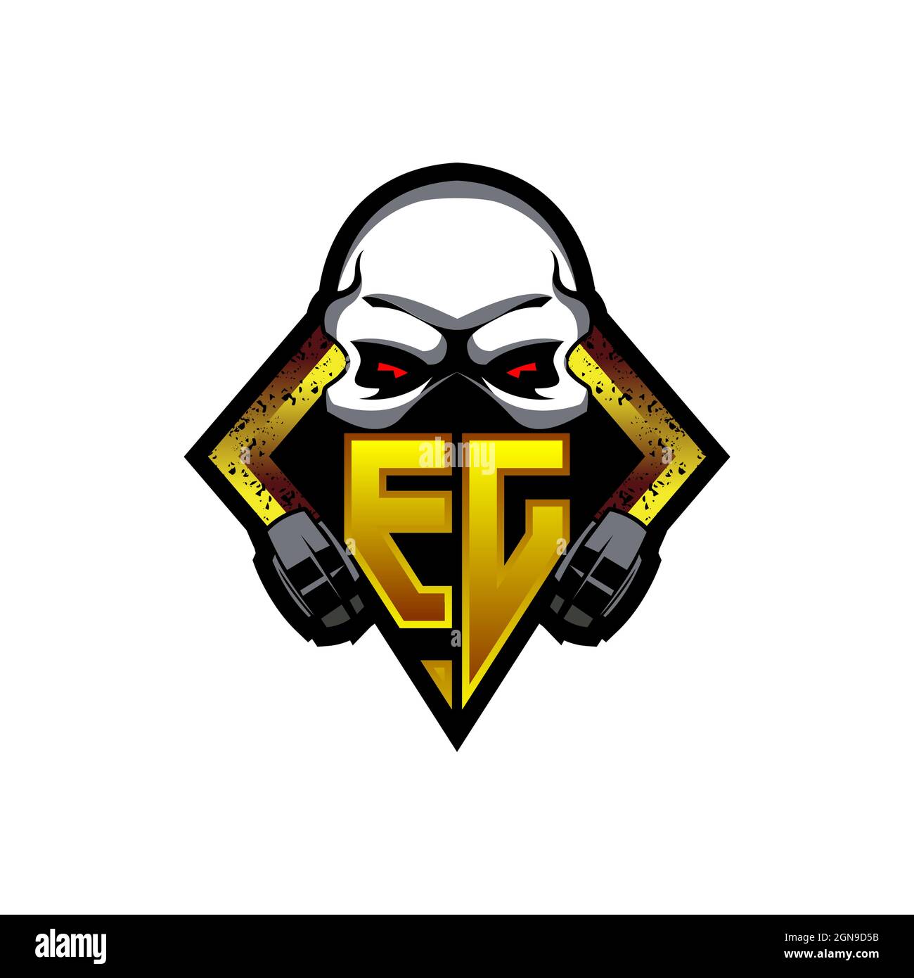 EJ Logo monogram with Skull Shape designs template vector icon modern Stock Vector
