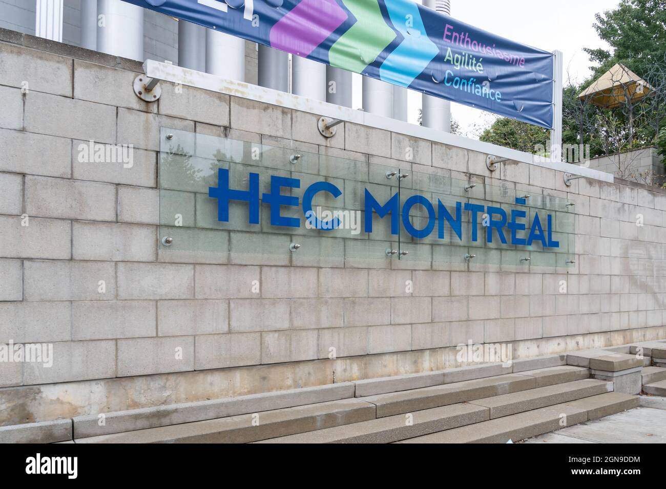 Montreal, Quebec, Canada - September 6, 2021: HEC Montreal sign at their Campus in University of Montreal, QC, Canada. Stock Photo