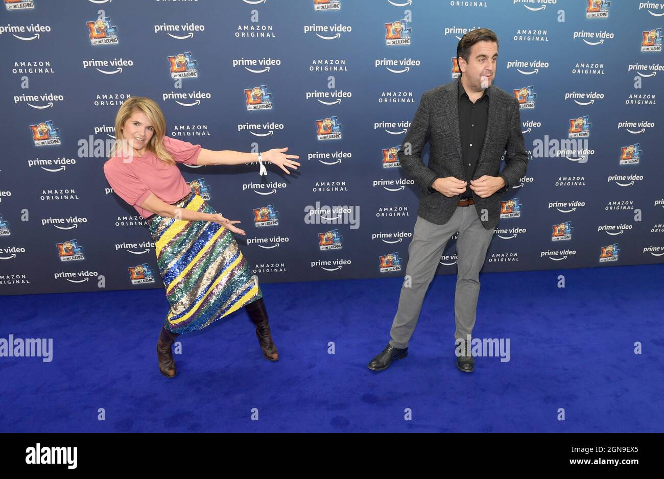 Munich, Germany. 23rd Sep, 2021. Anke Engelke (l-r) and Bastian Pastewka  show off at the premiere of the second season of the comedy show "LOL: Last  One Laughing at the ARRI cinema.