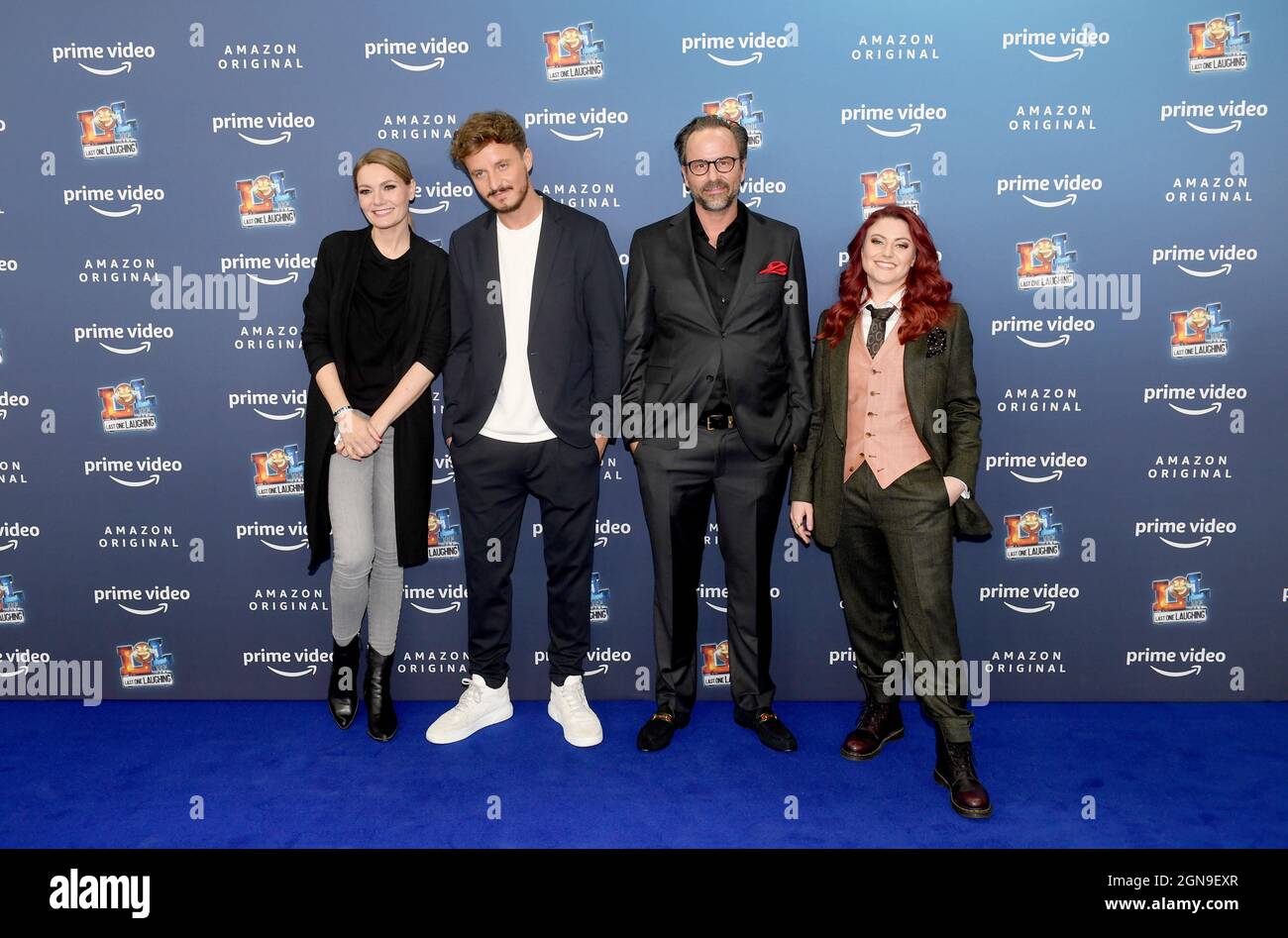 Munich, Germany. 23rd Sep, 2021. Martina Hill, (l-r) Tommi Schmitt, Kurt  Krömer, Tahnee show off at the premiere of the second season of the comedy  show "LOL: Last One Laughing at ARRI