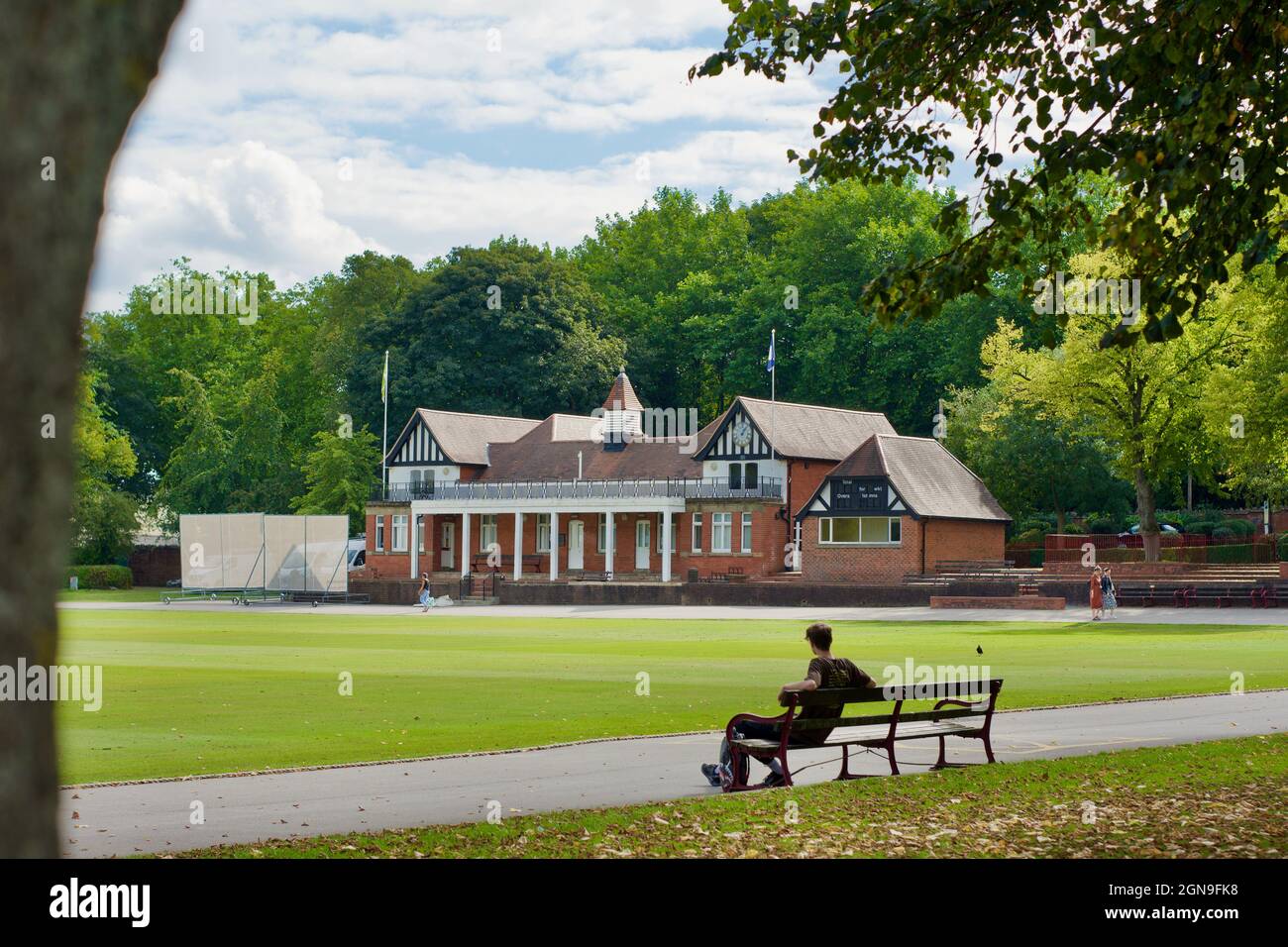 Cricket Pavilion at Queens Park, Queen's Park is a county cricket ground in Chesterfield, Derbyshire. Photo captured in September 2021 Stock Photo