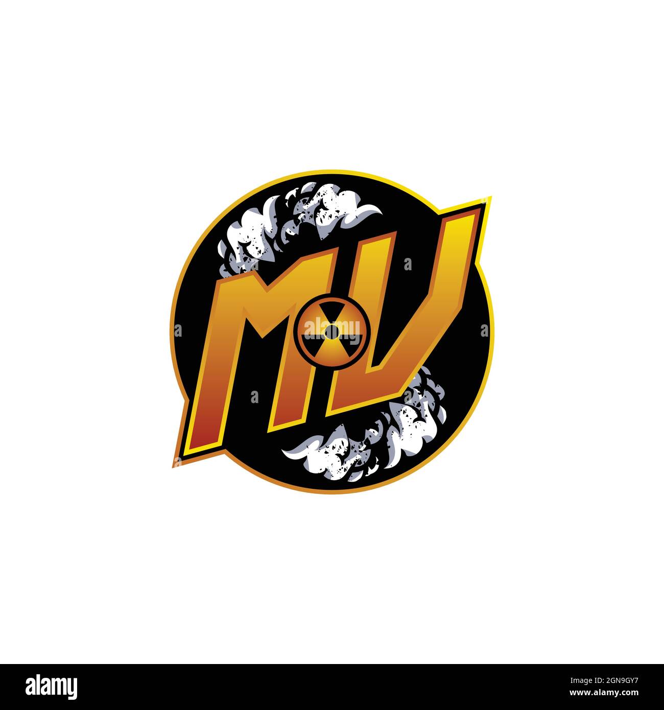 MV Logo Monogram Gaming with Gas Shape designs template vector icon modern Stock Vector