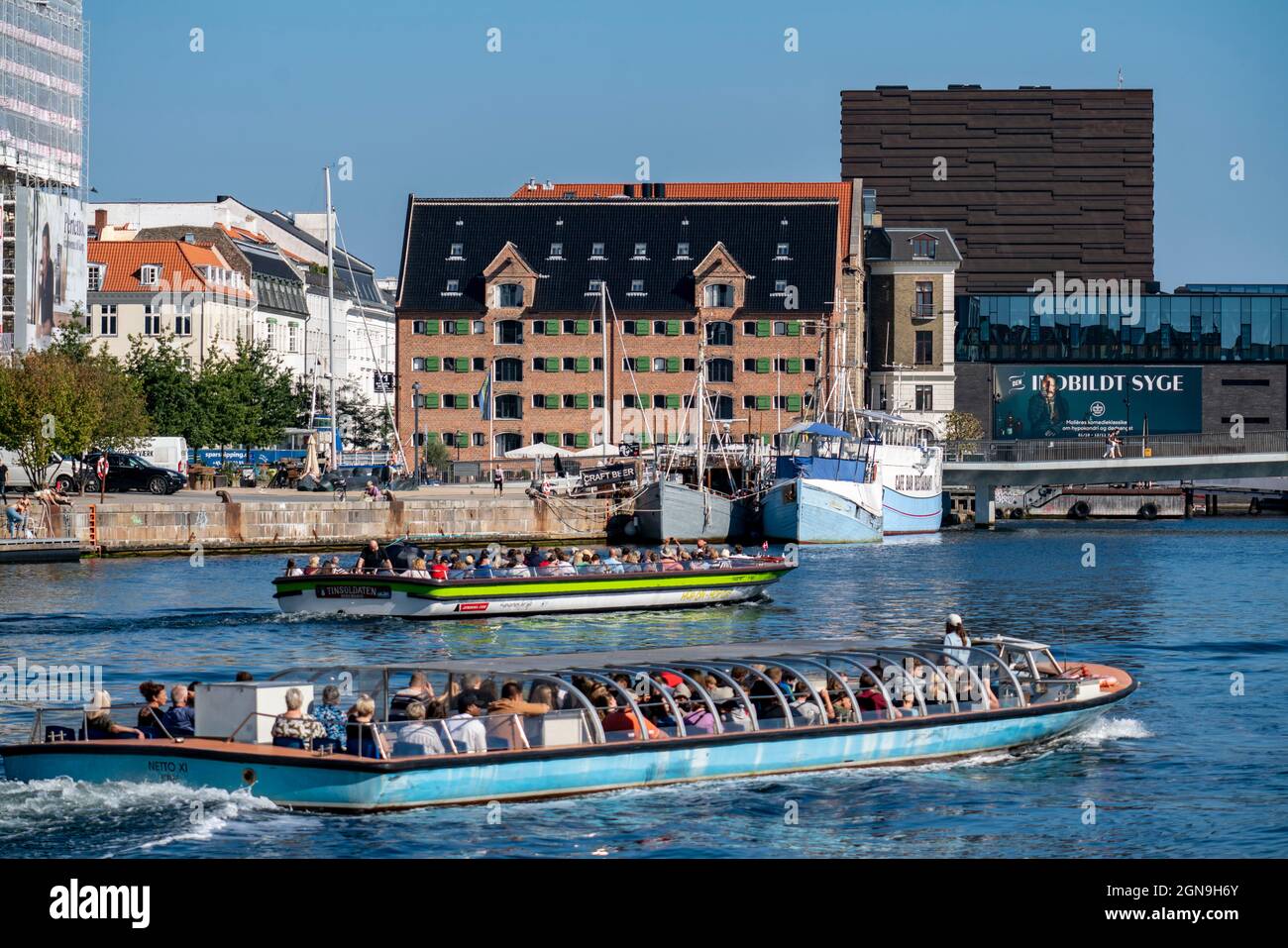 Harbour, Canal Cruise Boat, 71 Nyhavn Hotel, Copenhagen, Denmark, Stock Photo