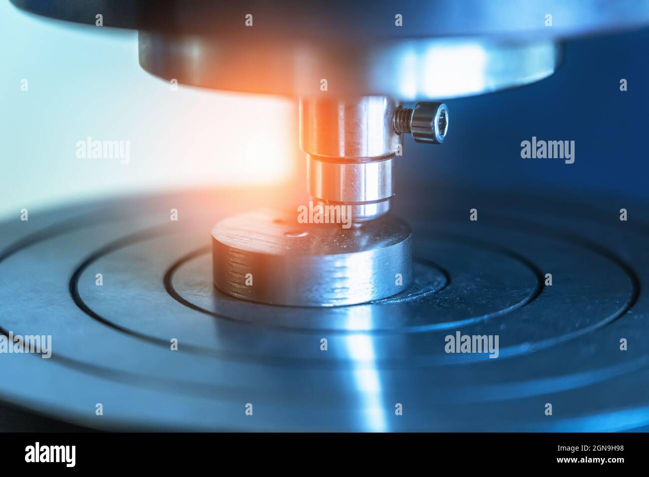 Industrial laboratory scientific equipment background in blue color