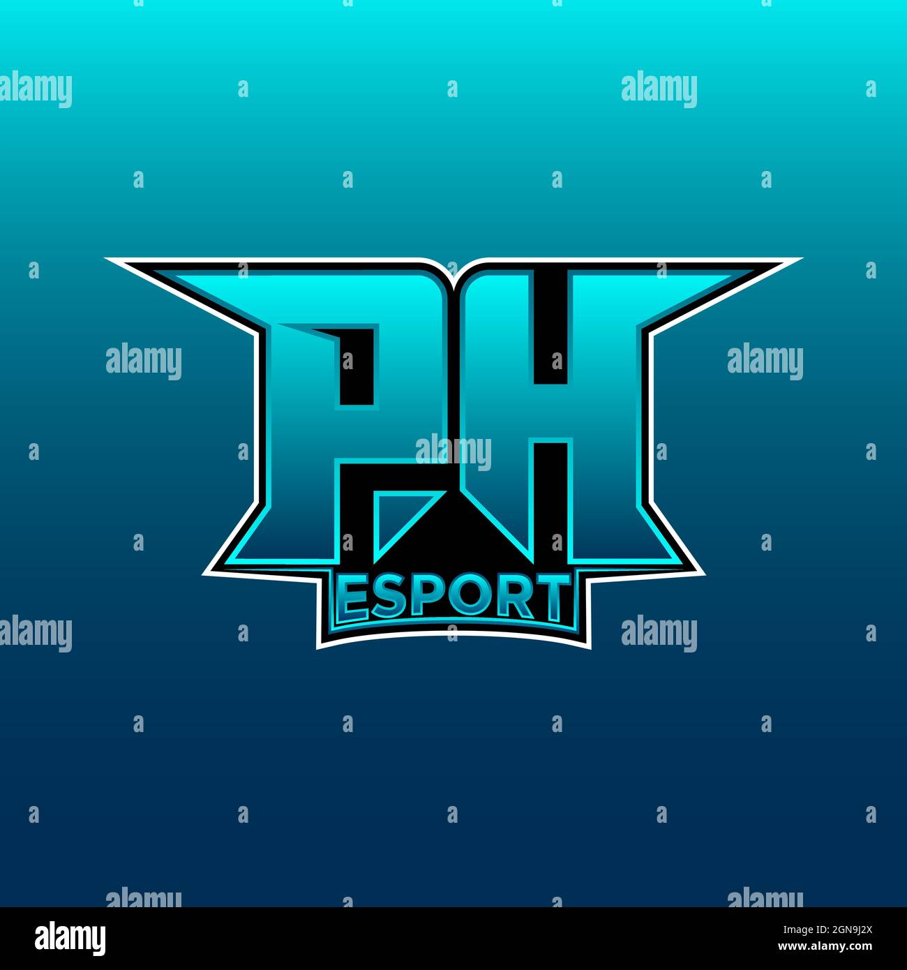 PH Logo ESport Gaming Initial with Blue Light Color design vector template Stock Vector