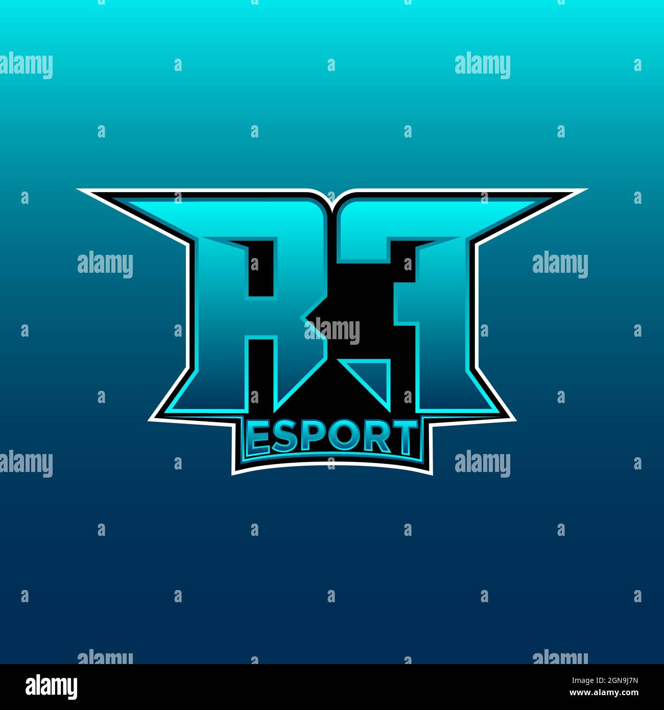RF Logo ESport Gaming Initial with Blue Light Color design vector template Stock Vector