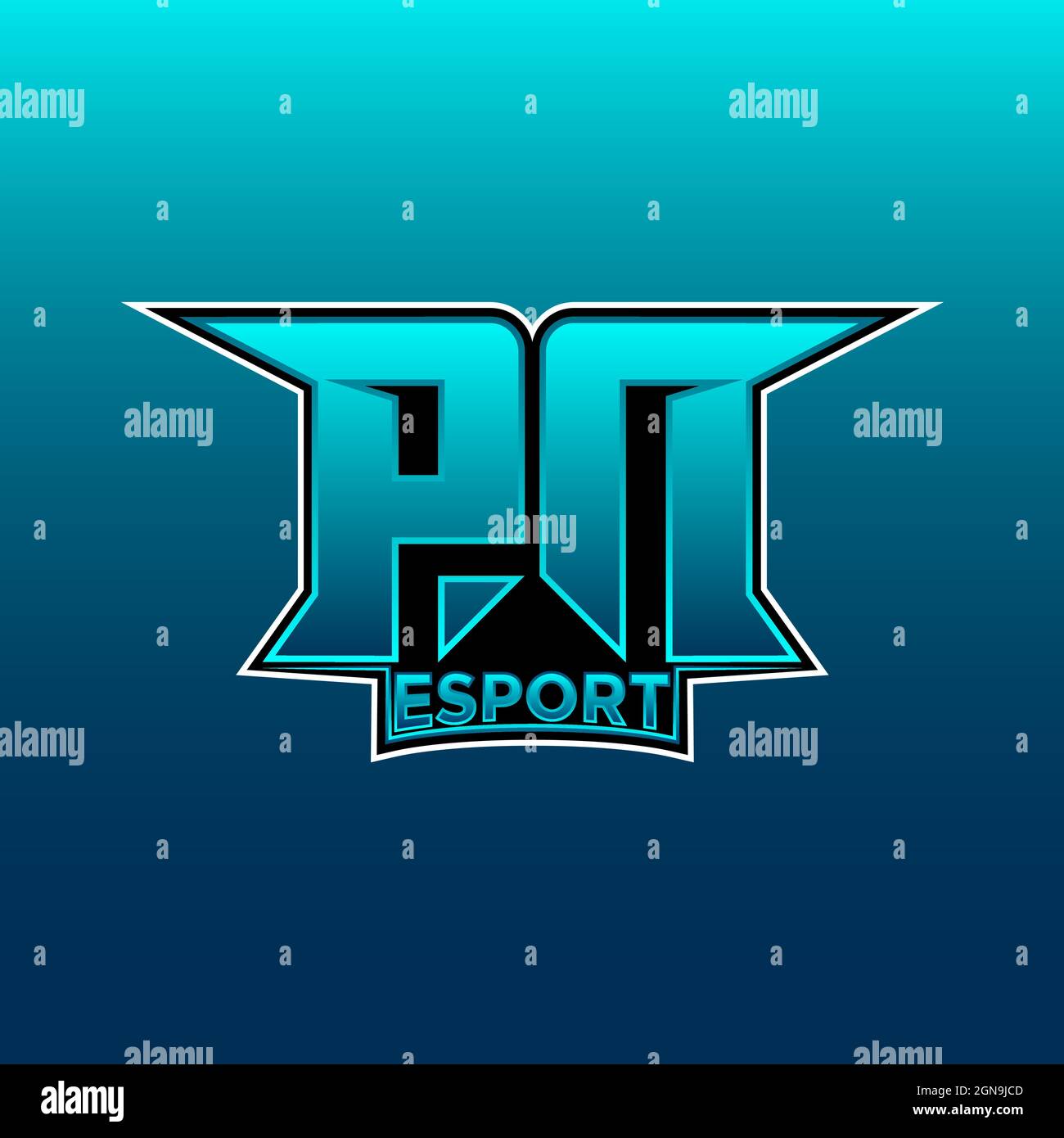 PN Logo ESport Gaming Initial with Blue Light Color design vector template Stock Vector