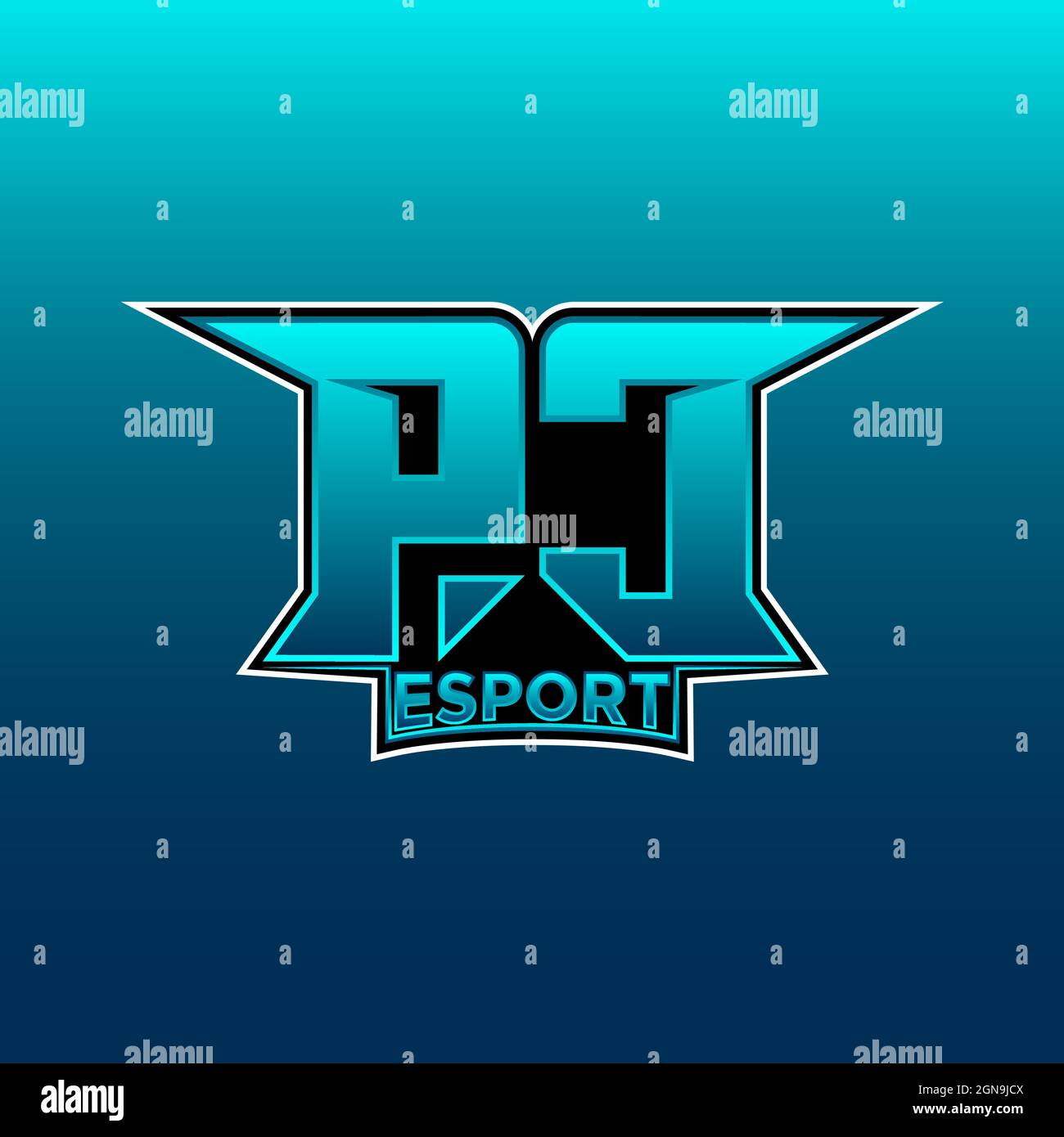 PC Logo ESport Gaming Initial with Blue Light Color design vector template Stock Vector