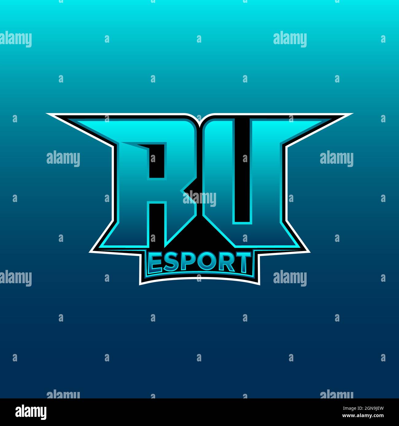 RU Logo ESport Gaming Initial with Blue Light Color design vector template Stock Vector