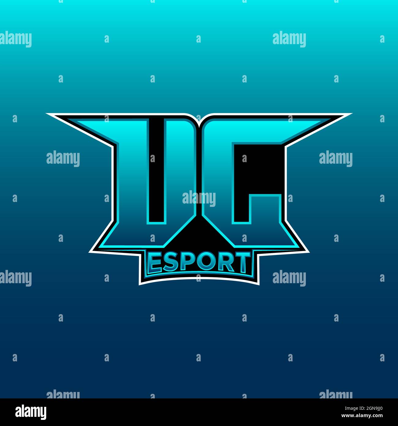 UJ Logo ESport Gaming Initial with Blue Light Color design vector template Stock Vector