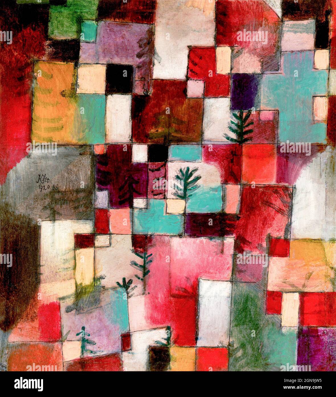 Red green and Violet-Yellow Rhythms (1920) by Paul Klee. Stock Photo