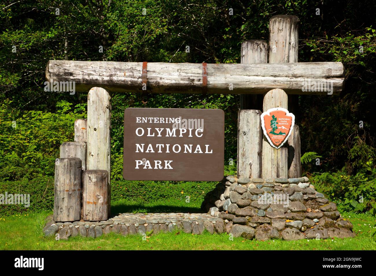 Entrance sign, Olympic National Park, Washington Stock Photo