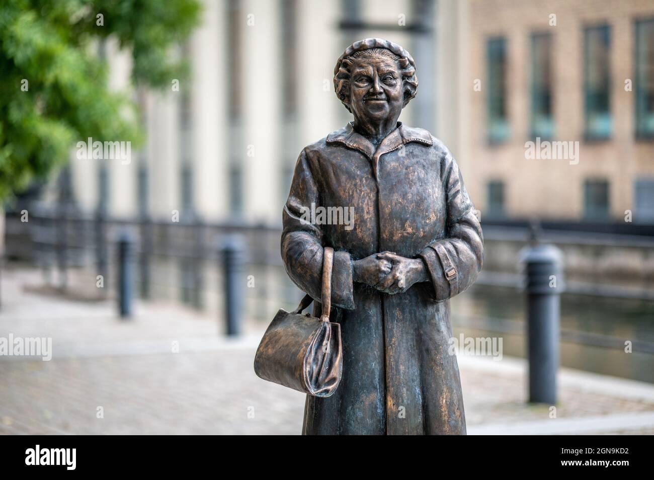 The sculpture “The Swedish Auntie” by Susanna Arwin in the industrial landscape of Norrköping, Sweden was inaugurated September 16, 2021. Stock Photo