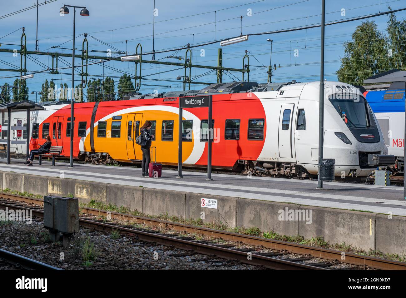 Commuter train between Norrkoping and Linkoping at Norrkoping Central Station in Sweden. Stock Photo