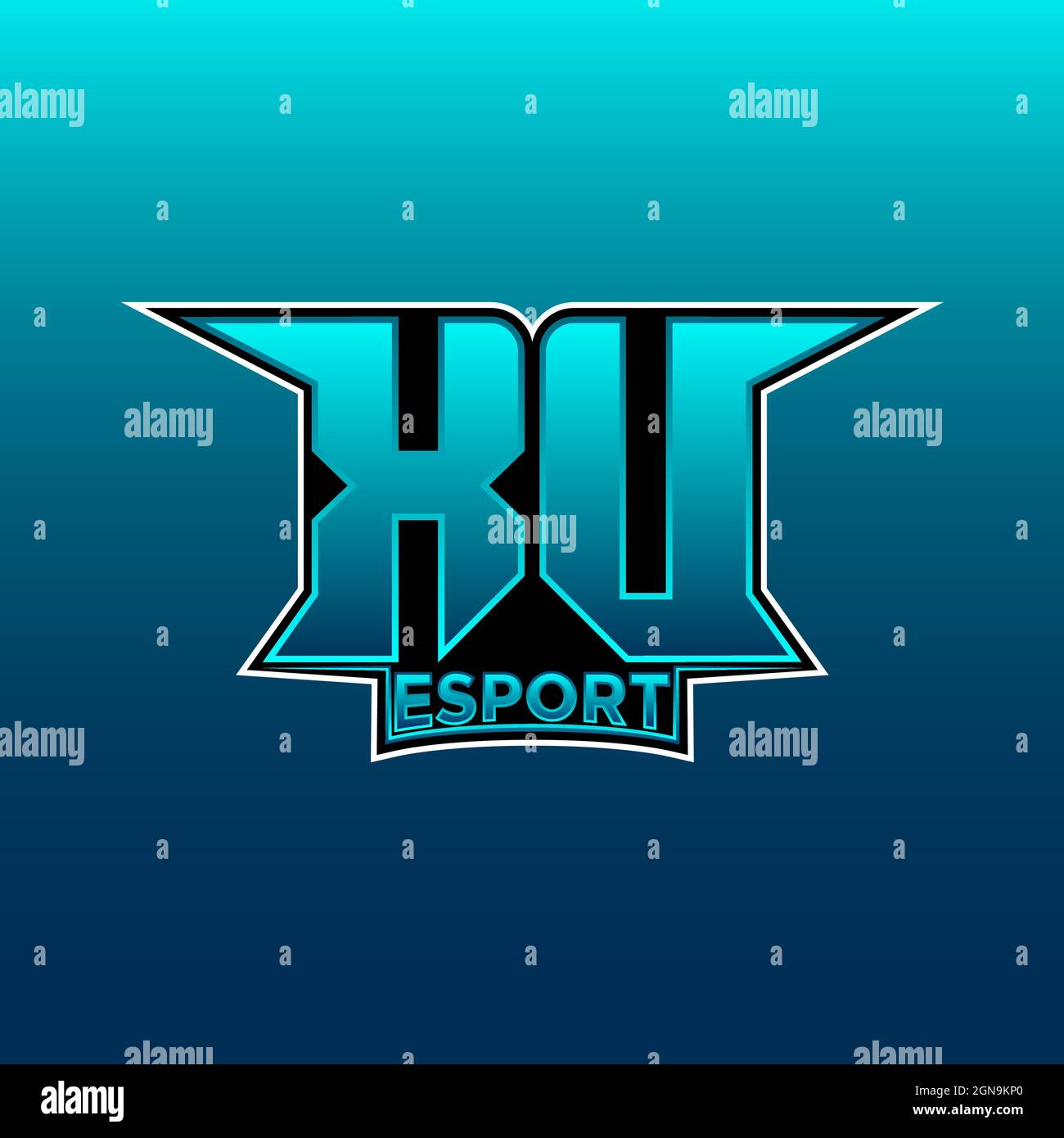 XU Logo ESport Gaming Initial with Blue Light Color design vector template Stock Vector