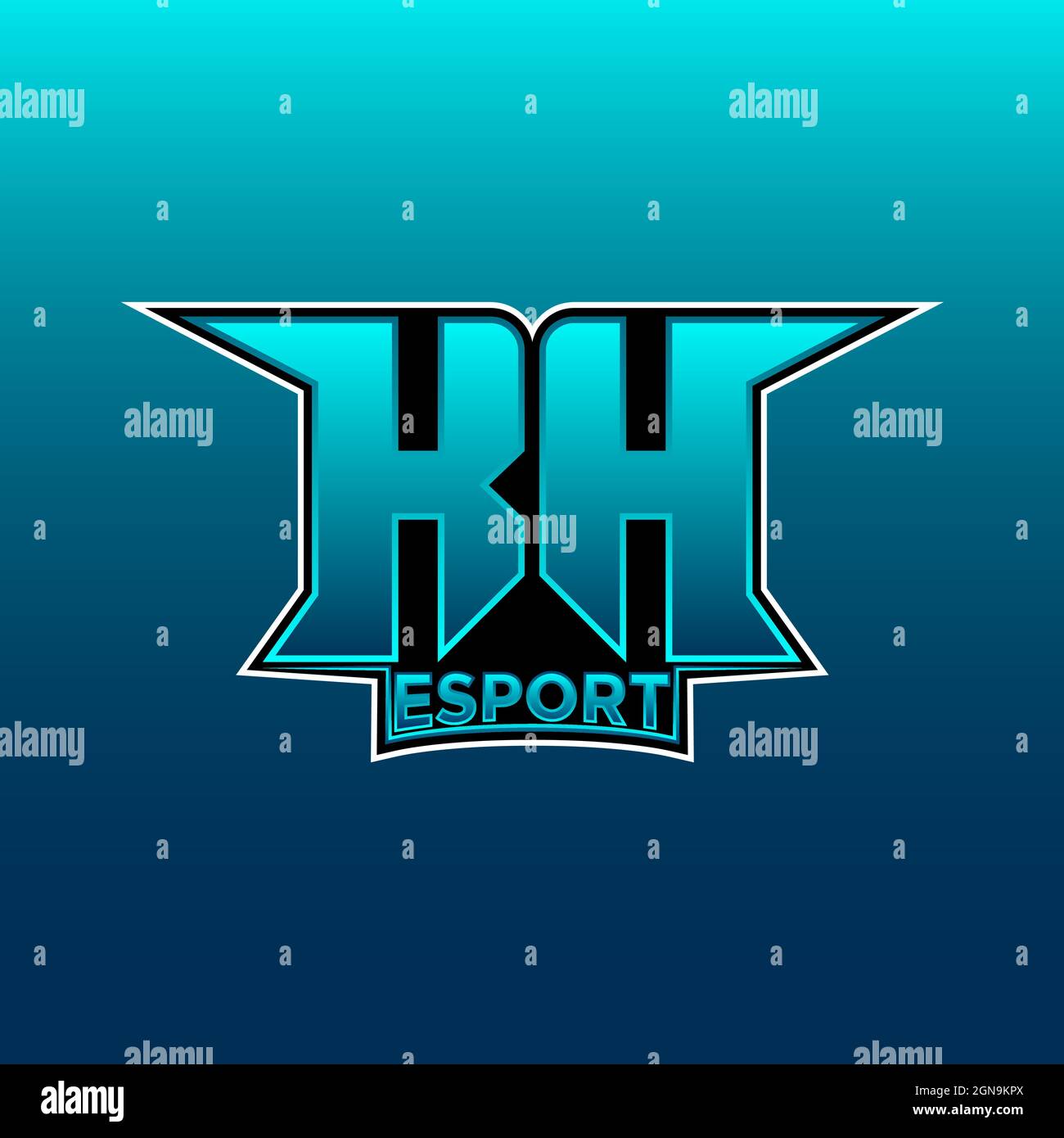 KH Logo ESport Gaming Initial with Blue Light Color design vector template Stock Vector