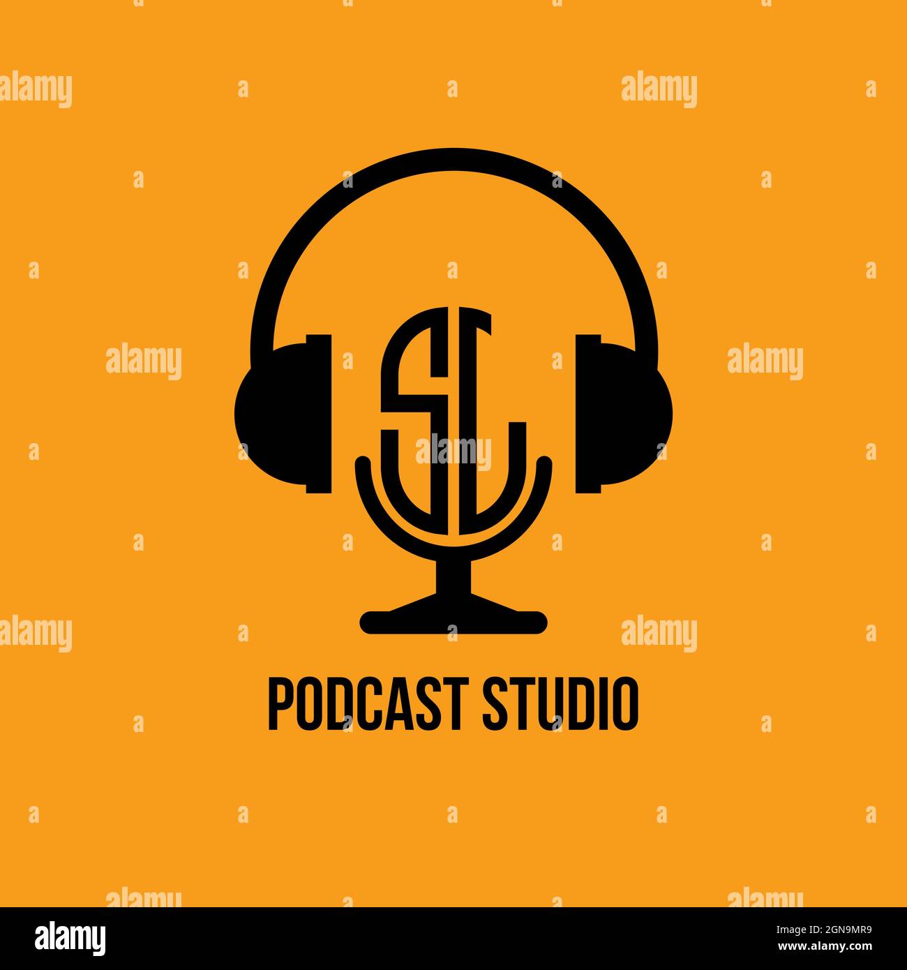 SJ Monogram Logo Letter Headphone and Microphone shape style vector, Podcast Studio Logo Stock Vector