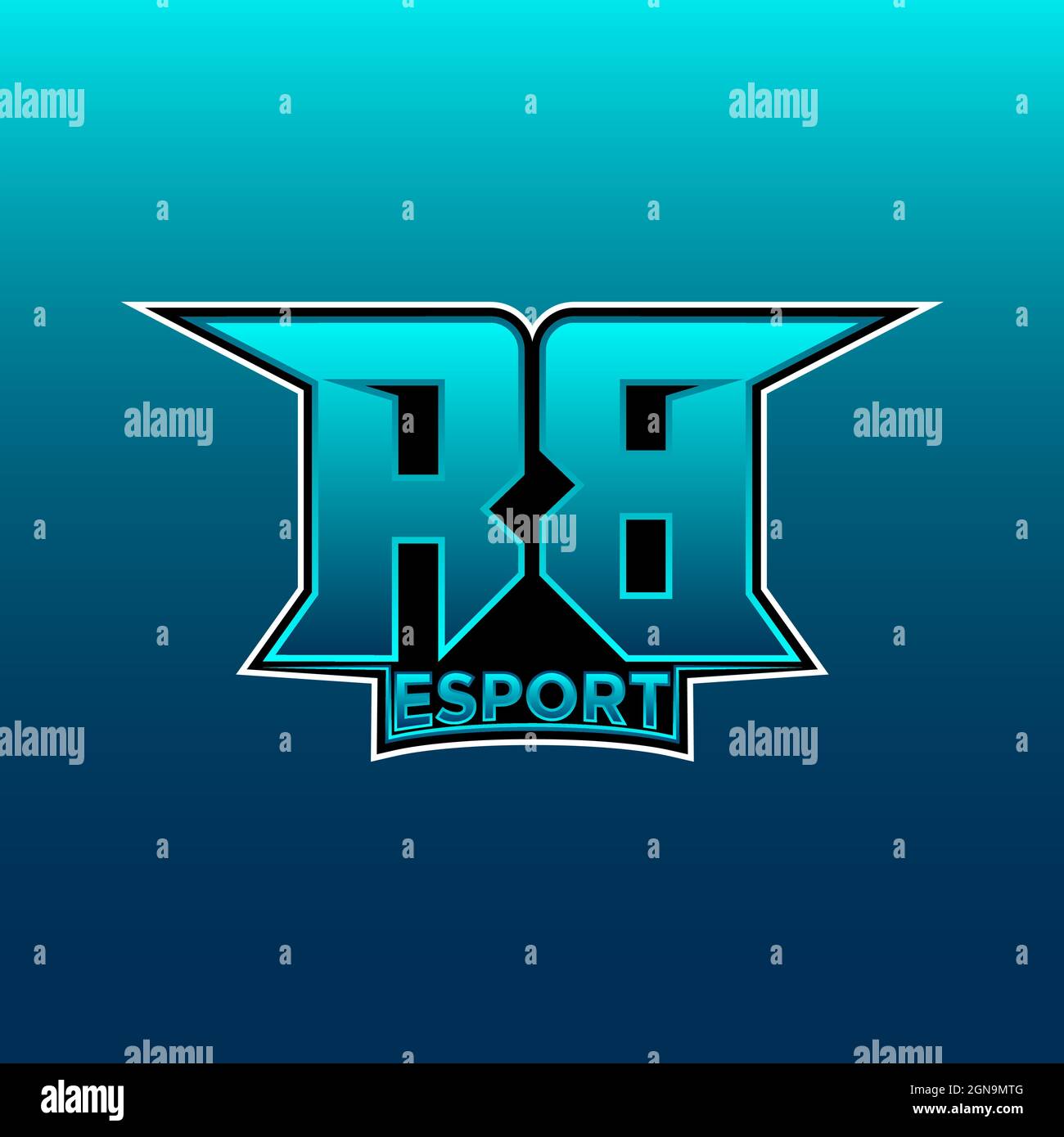 RB Logo ESport Gaming Initial with Blue Light Color design vector ...