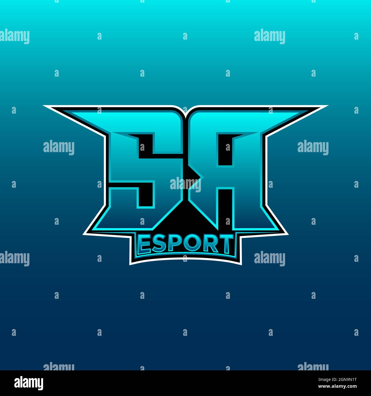 SR Logo ESport Gaming Initial with Blue Light Color design vector template Stock Vector