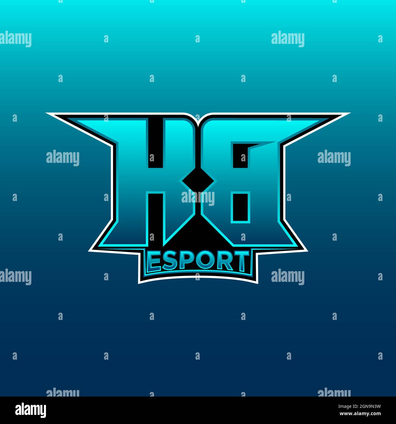 KB Logo ESport Gaming Initial with Blue Light Color design vector ...