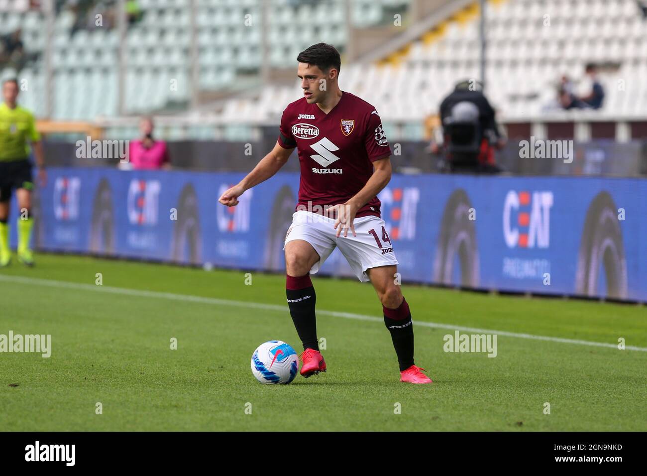 TURIN, ITALY. 23 SEPTEMBER 2021. Josip Brekalo of Torino FC during the Serie A match between Torino FC and SS Lazio BC on 23 September 2021 at Olympic Grande Torino Stadium. Credit: Massimiliano Ferraro/Medialys Images/Alamy Live News Stock Photo