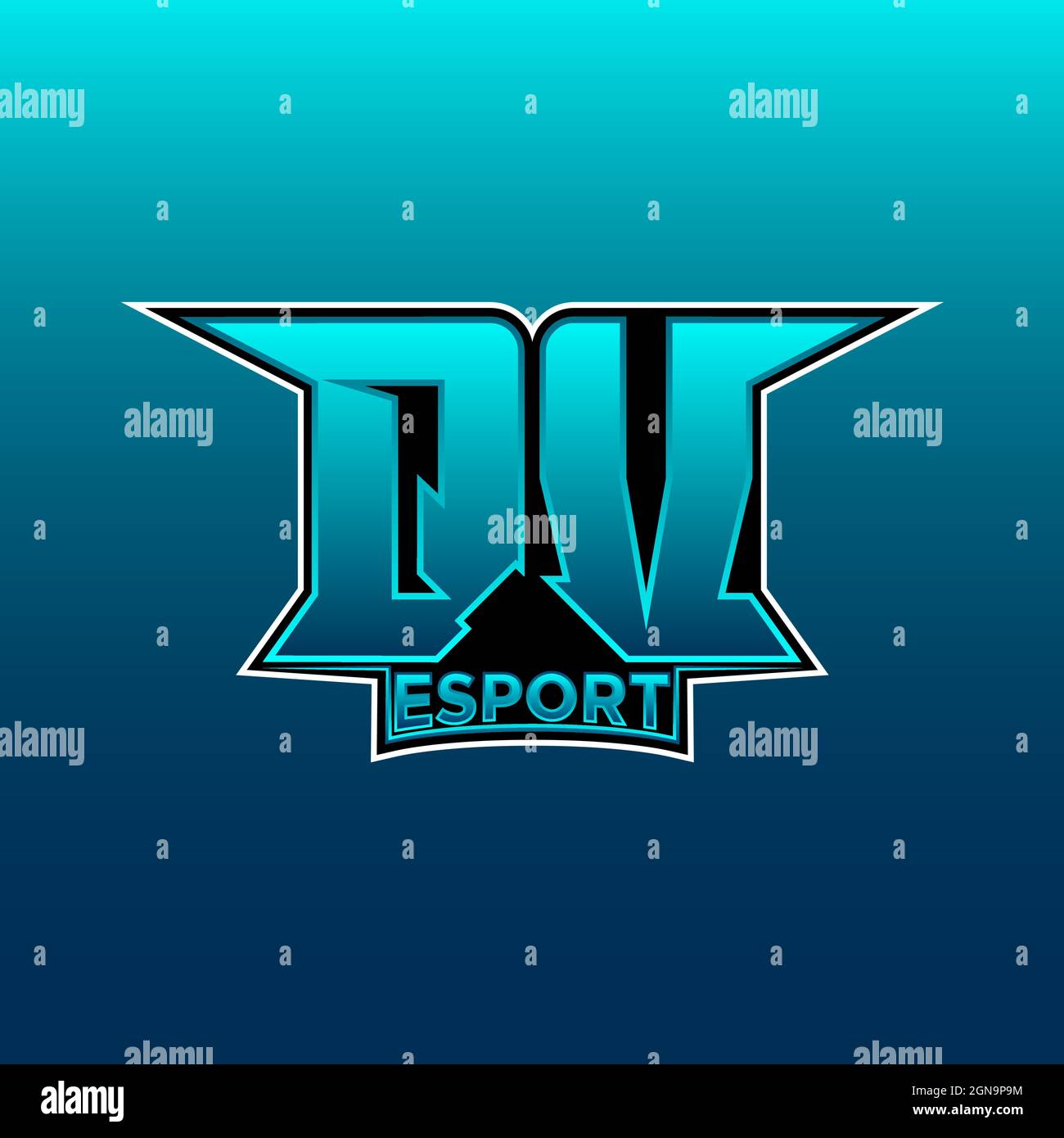 QV Logo ESport Gaming Initial with Blue Light Color design vector
