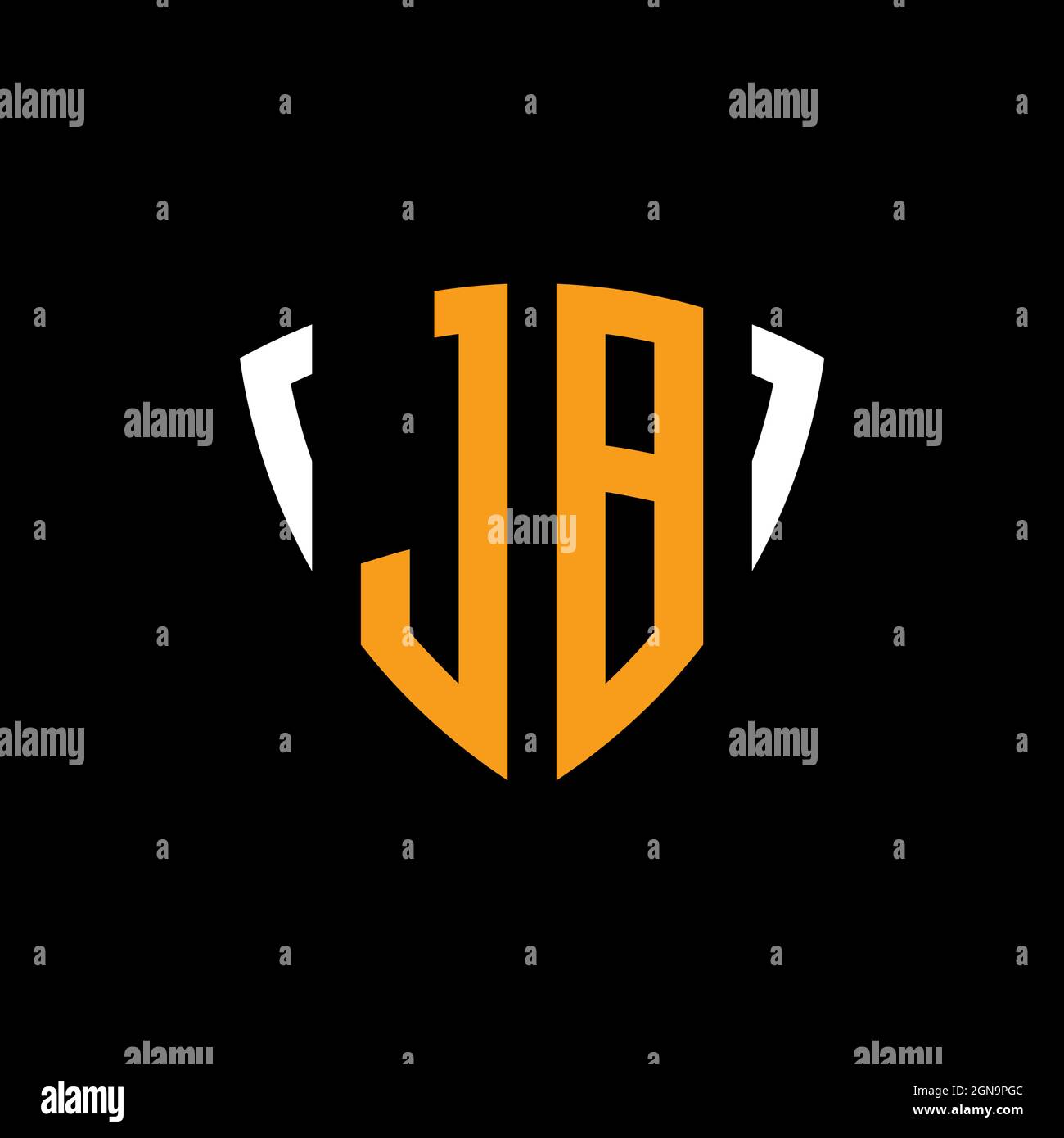JB logo with shield white orange shape design template isolated on black background Stock Vector