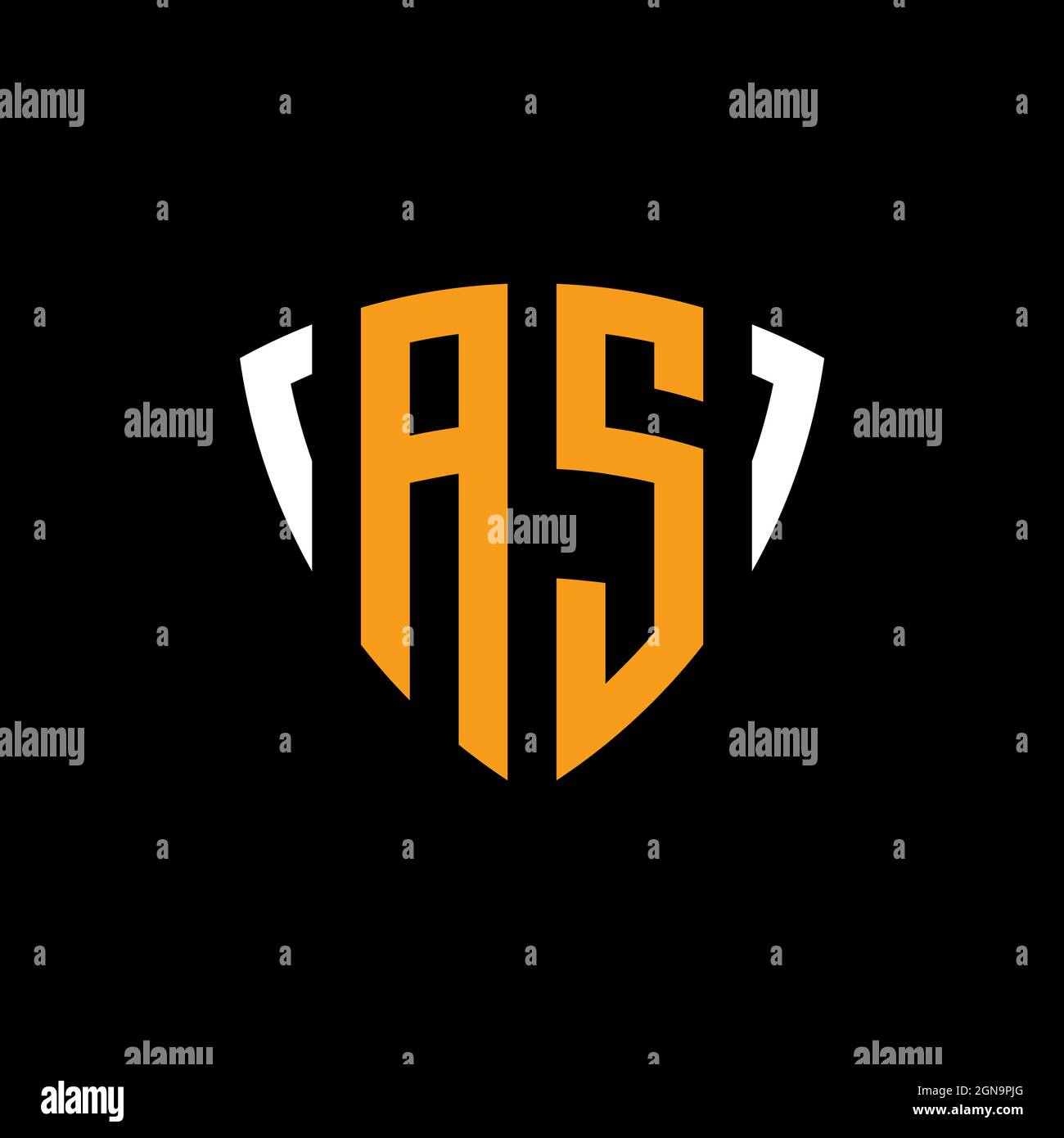 AS logo with shield white orange shape design template isolated on black background Stock Vector