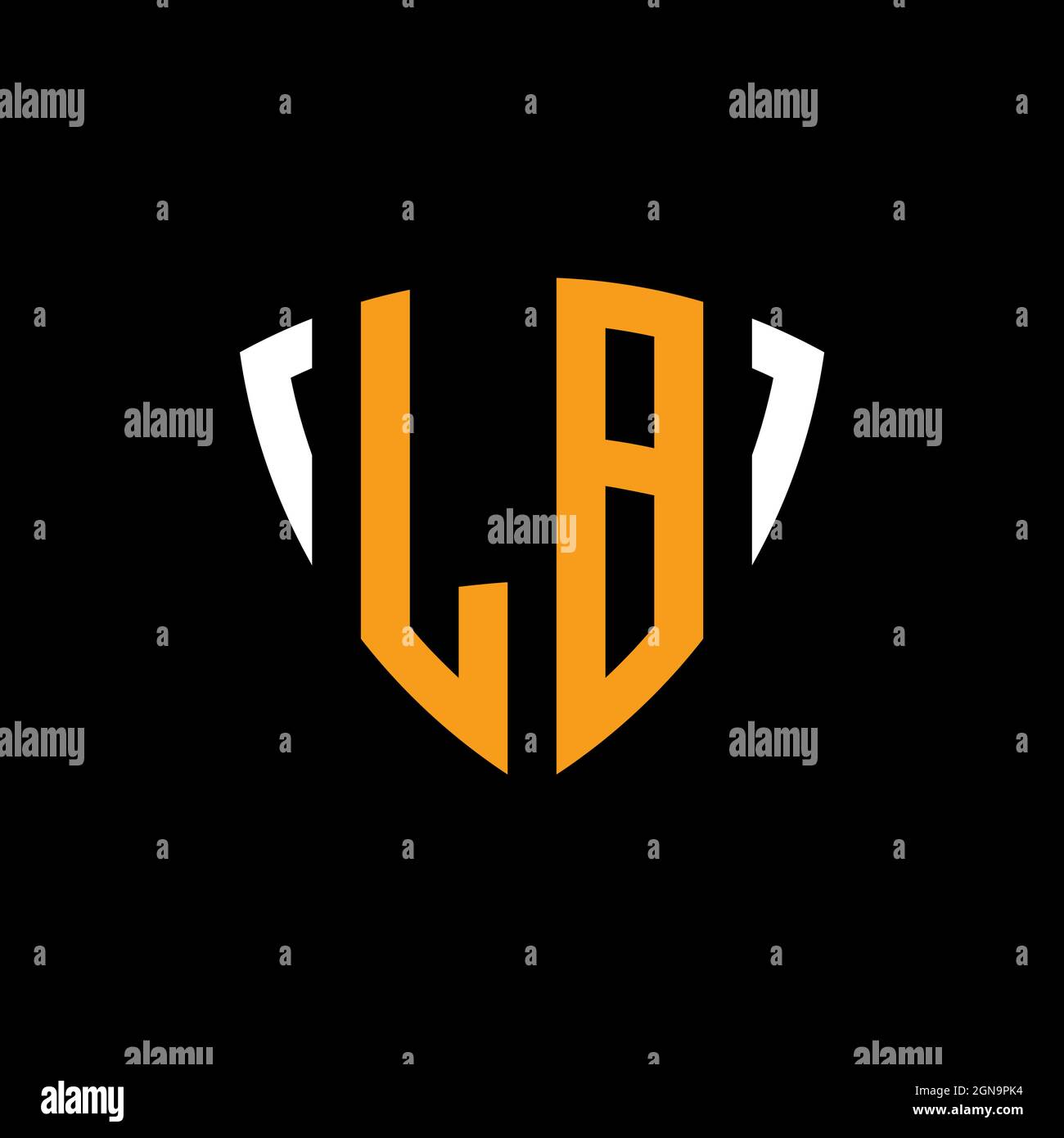 LB logo with shield white orange shape design template isolated on black background Stock Vector