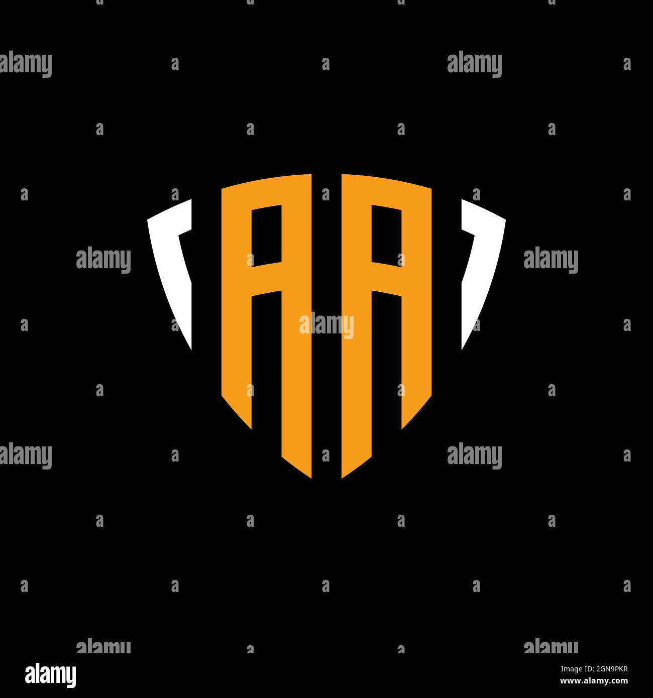 AA logo with shield white orange shape design template isolated on black background Stock Vector