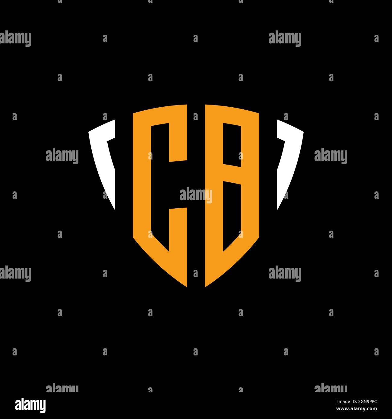 CB logo with shield white orange shape design template isolated on black background Stock Vector
