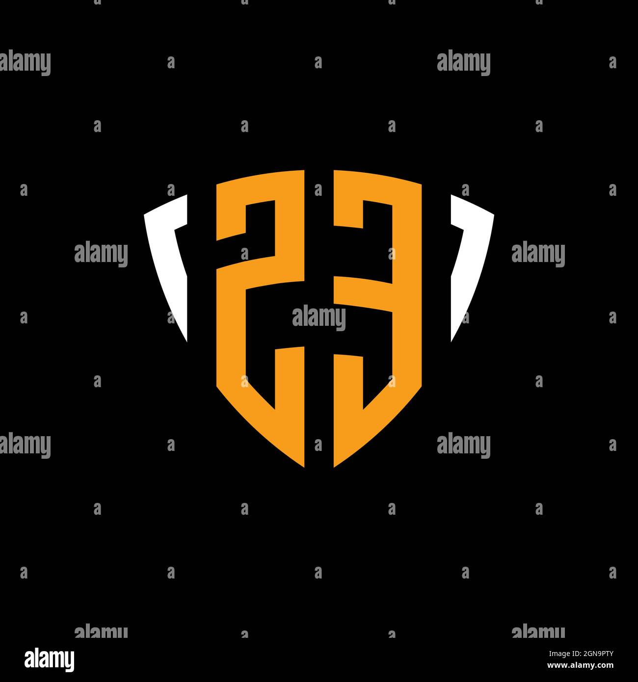 ZE logo with shield white orange shape design template isolated on ...